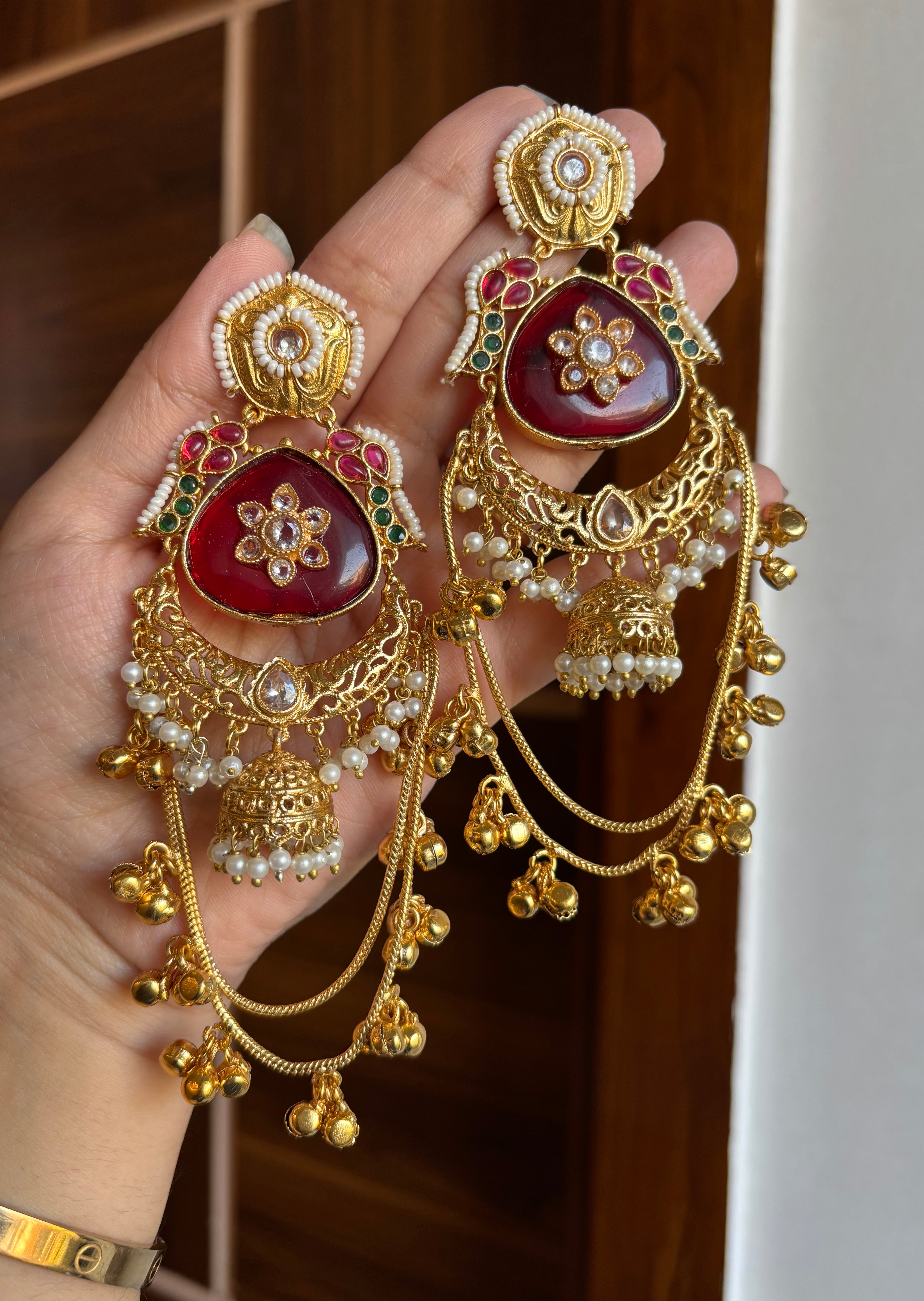 Sajke Kashmiri Long Earrings ( Maroon )