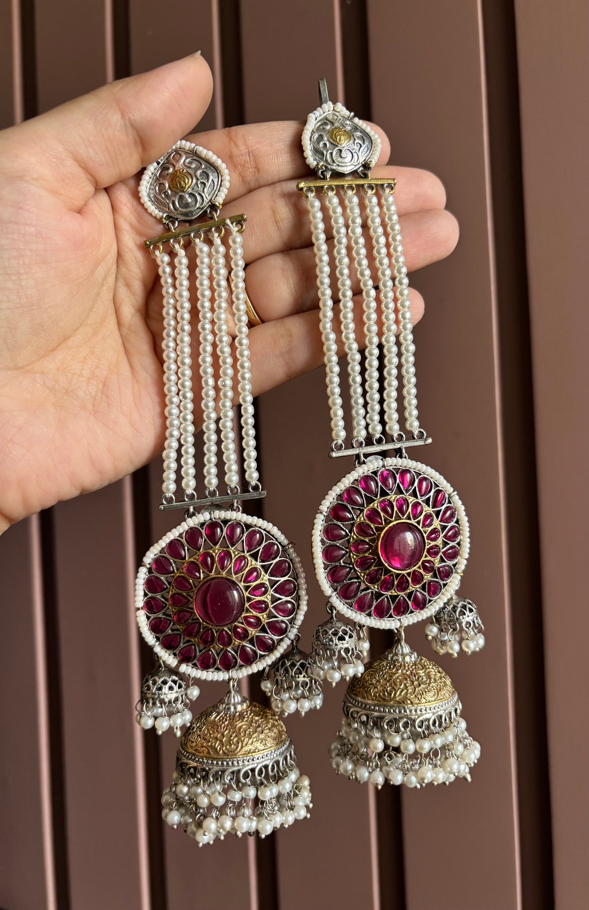 Gurpreet Dual Tone Jhumke With Sahara (Ruby)