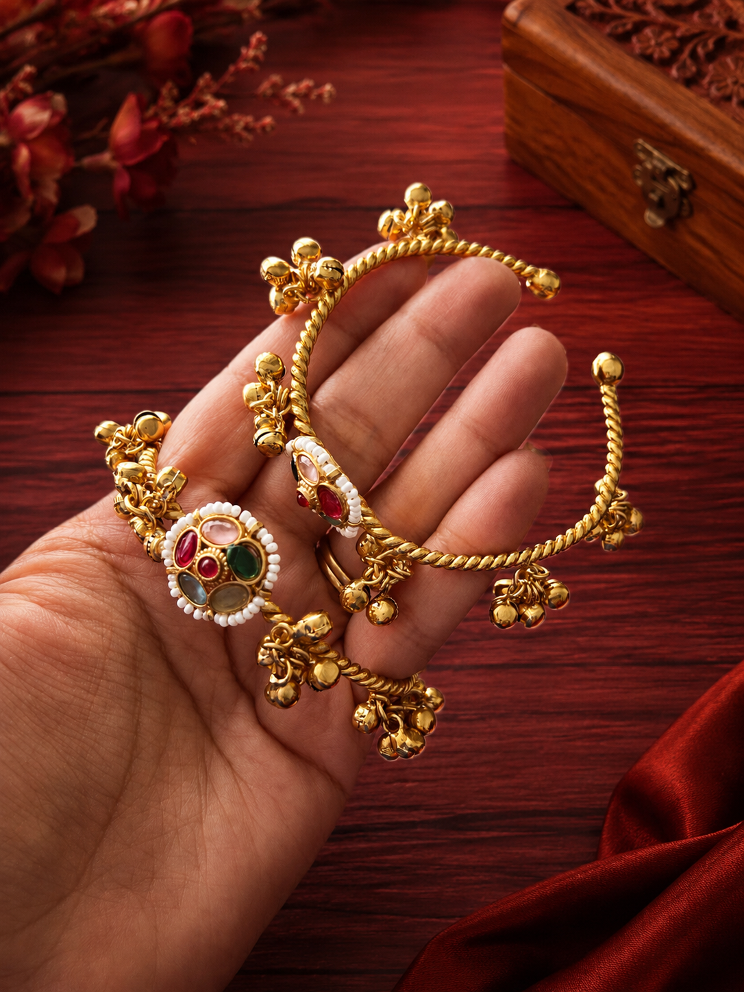Multi Flower Brass Adjustable Bangles