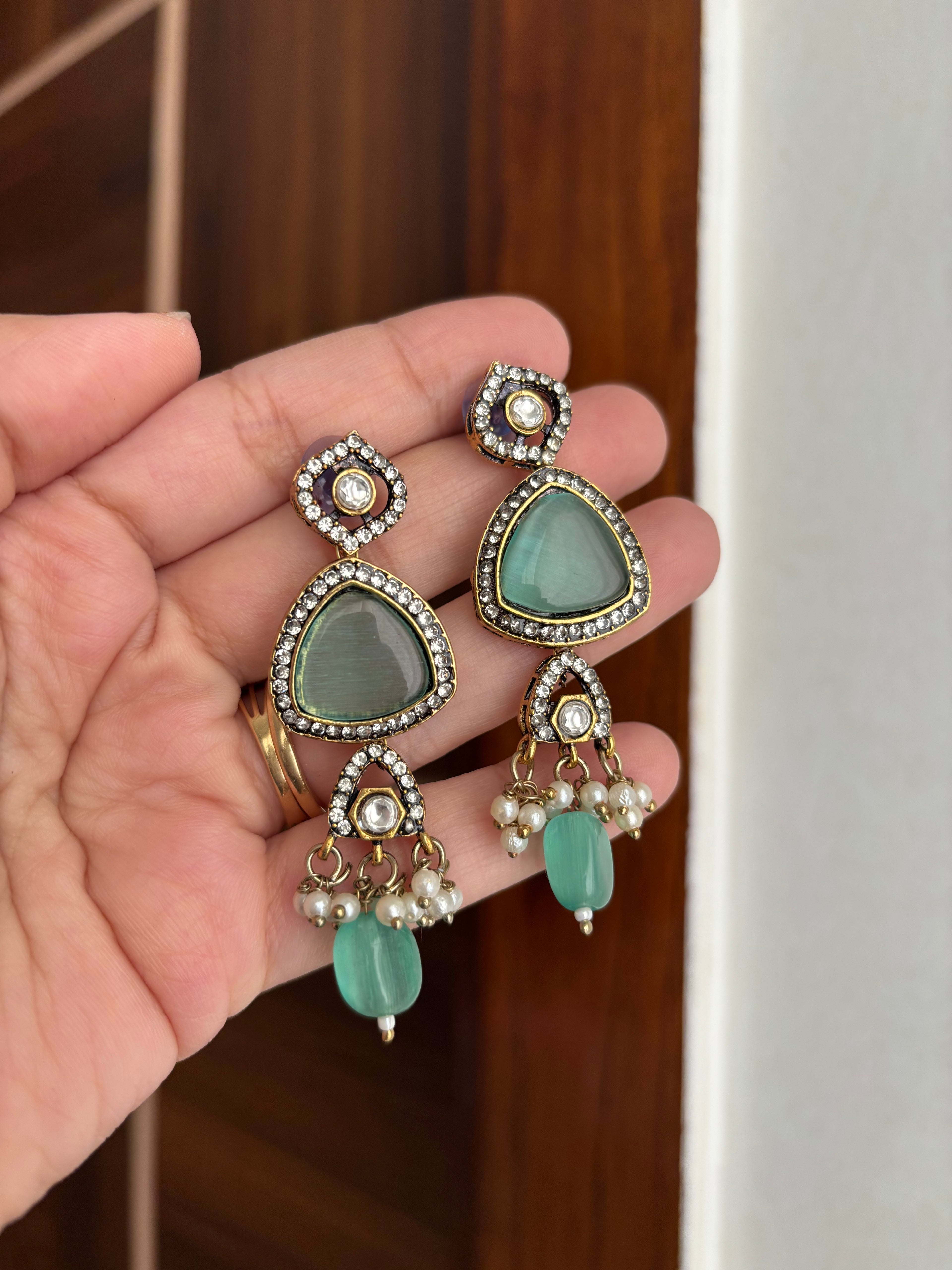Shishuka Moissanite Necklace With Earrings (Turquoise)