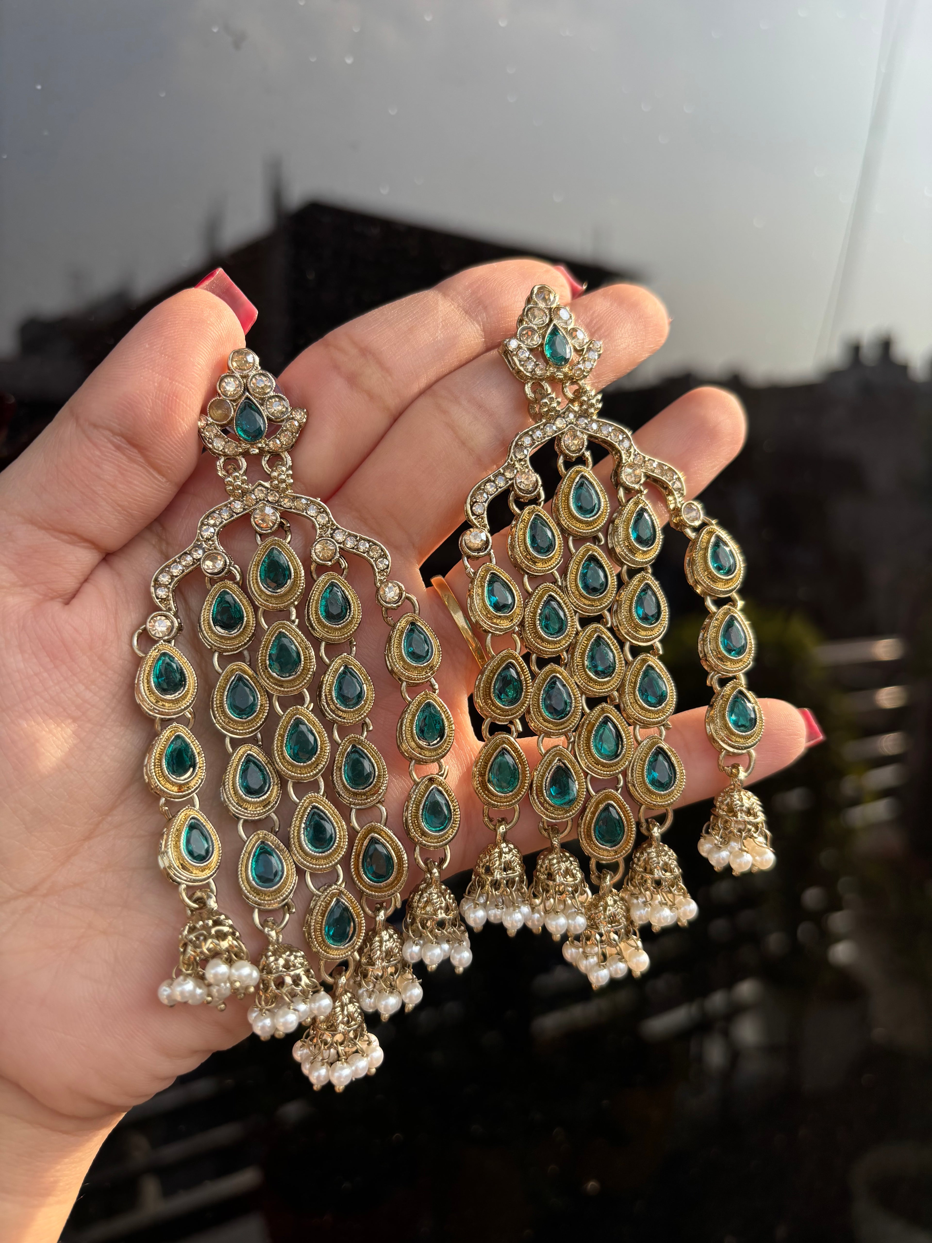Peacock Blue Mehreen Long Earrings