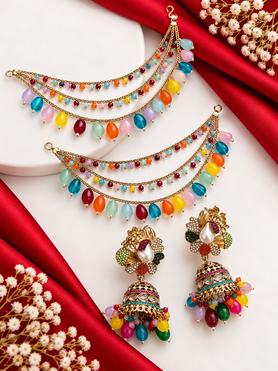 Heena Turkish Jhumkas With Detachable Earchain (Multi)