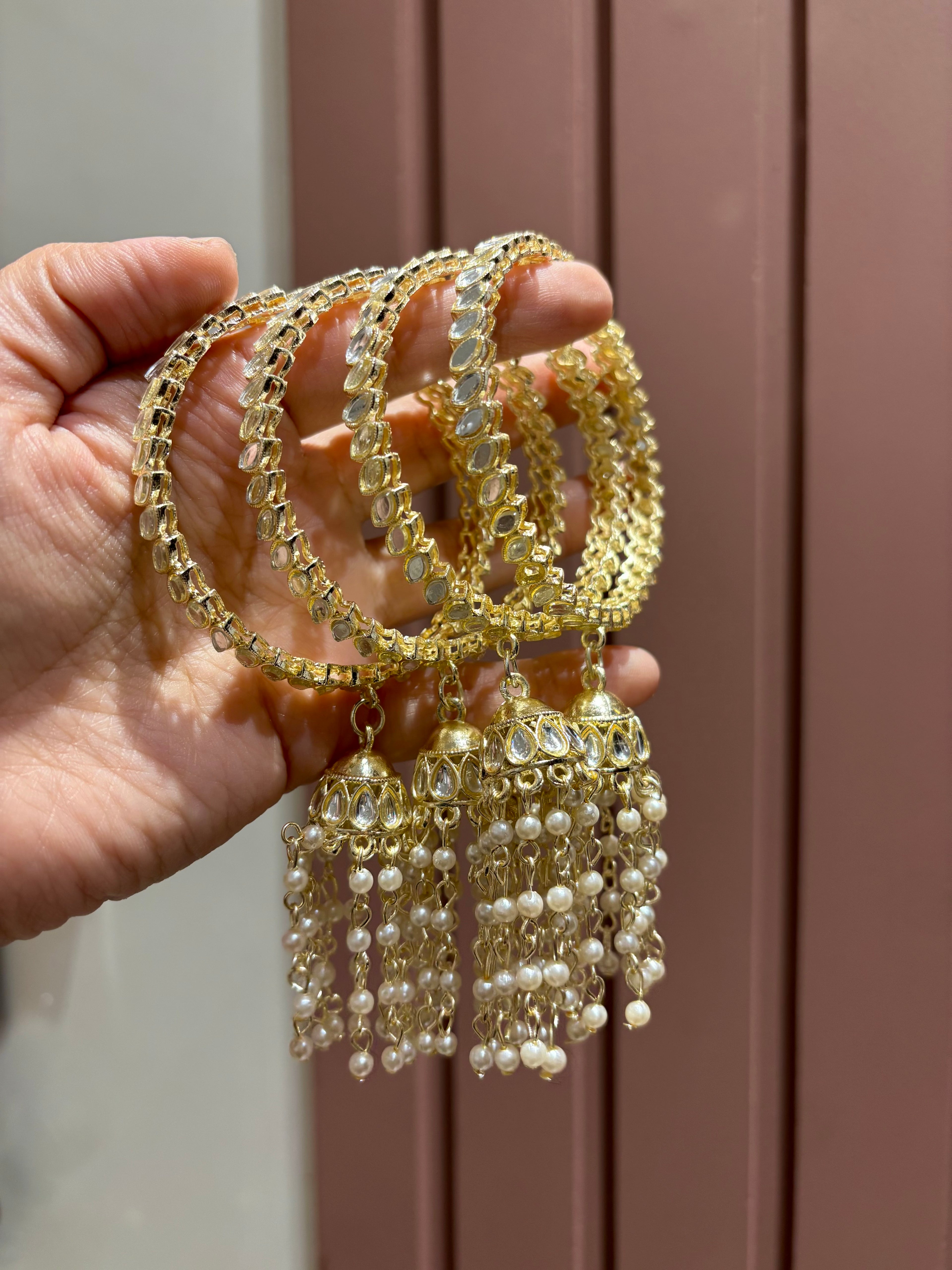 High Quality Designer Full Mirror Work Bangles With Latkan ( Set Of 4 )