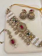 Premium Choker Choker Set With Mang Tikka & Jhumkas Moissanite Work (Multi)