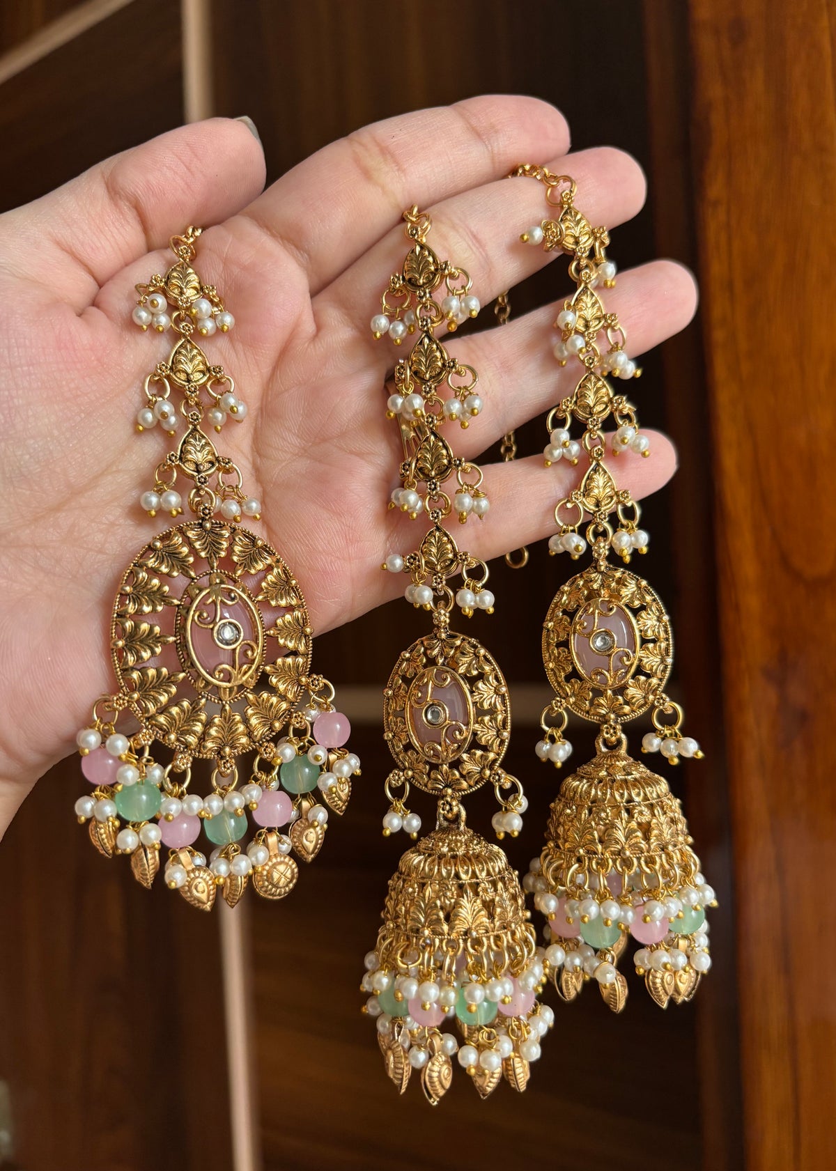 Sonal Punjabi Style Mang Tikka & Jhumkas With Sahara (Pink/Mint)