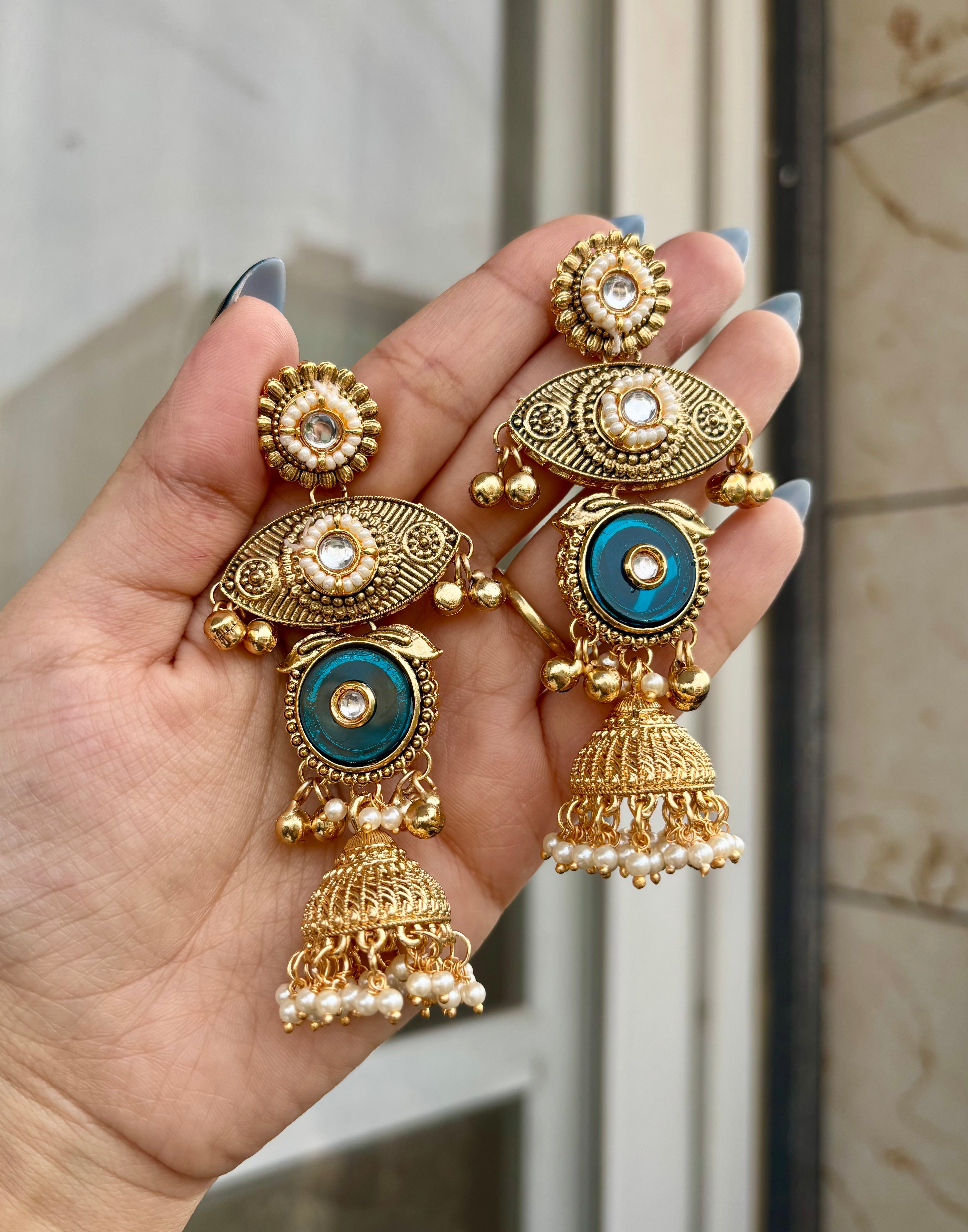 Priya Peacock Blue Kashmiri Earrings