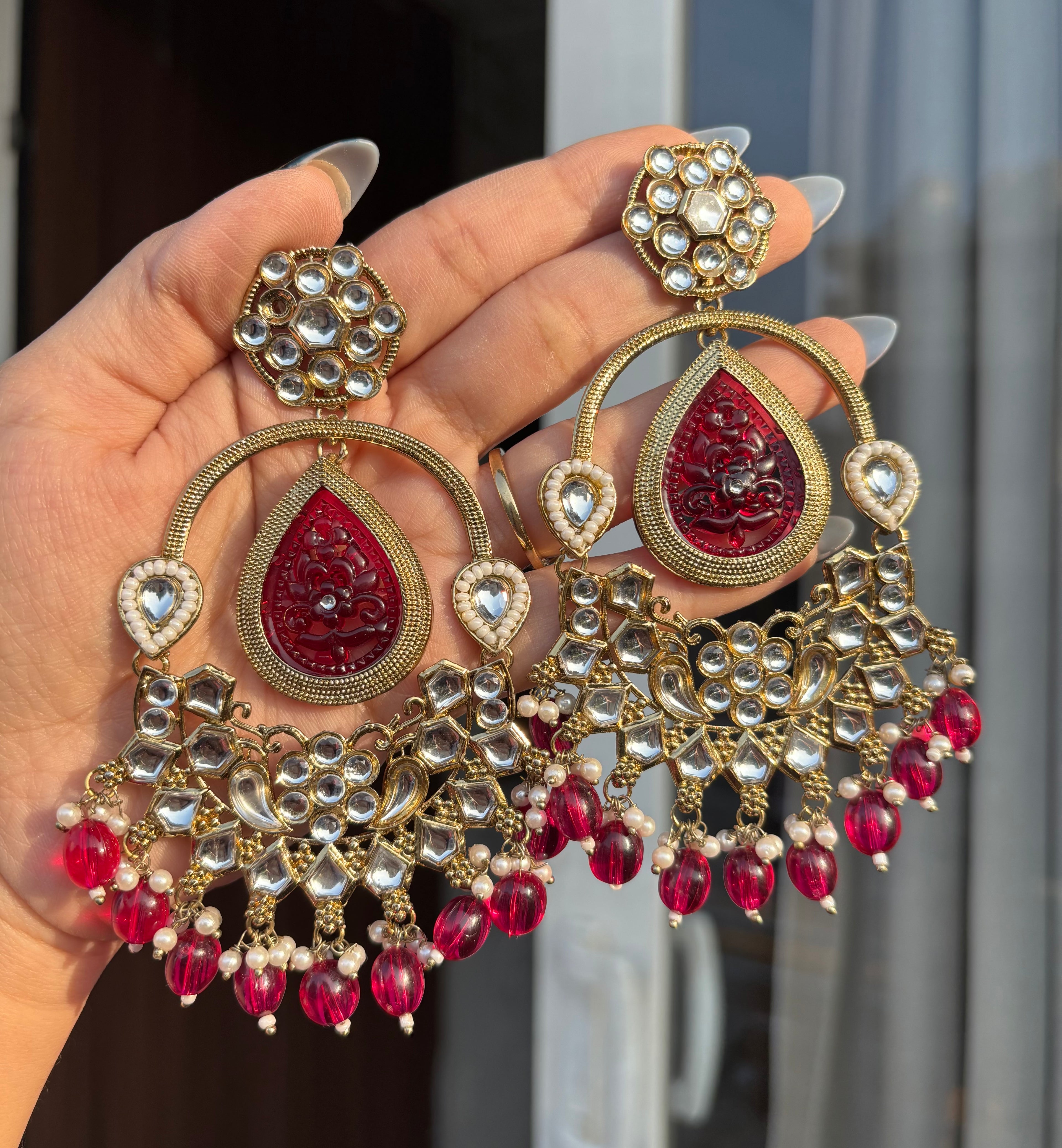 Dark Pink Chandbali Earrings