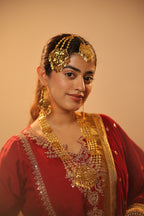 Royal Punjabi Style Gold Look Like Rani Haar With Mang Tikka Long Earrings & Jhumar