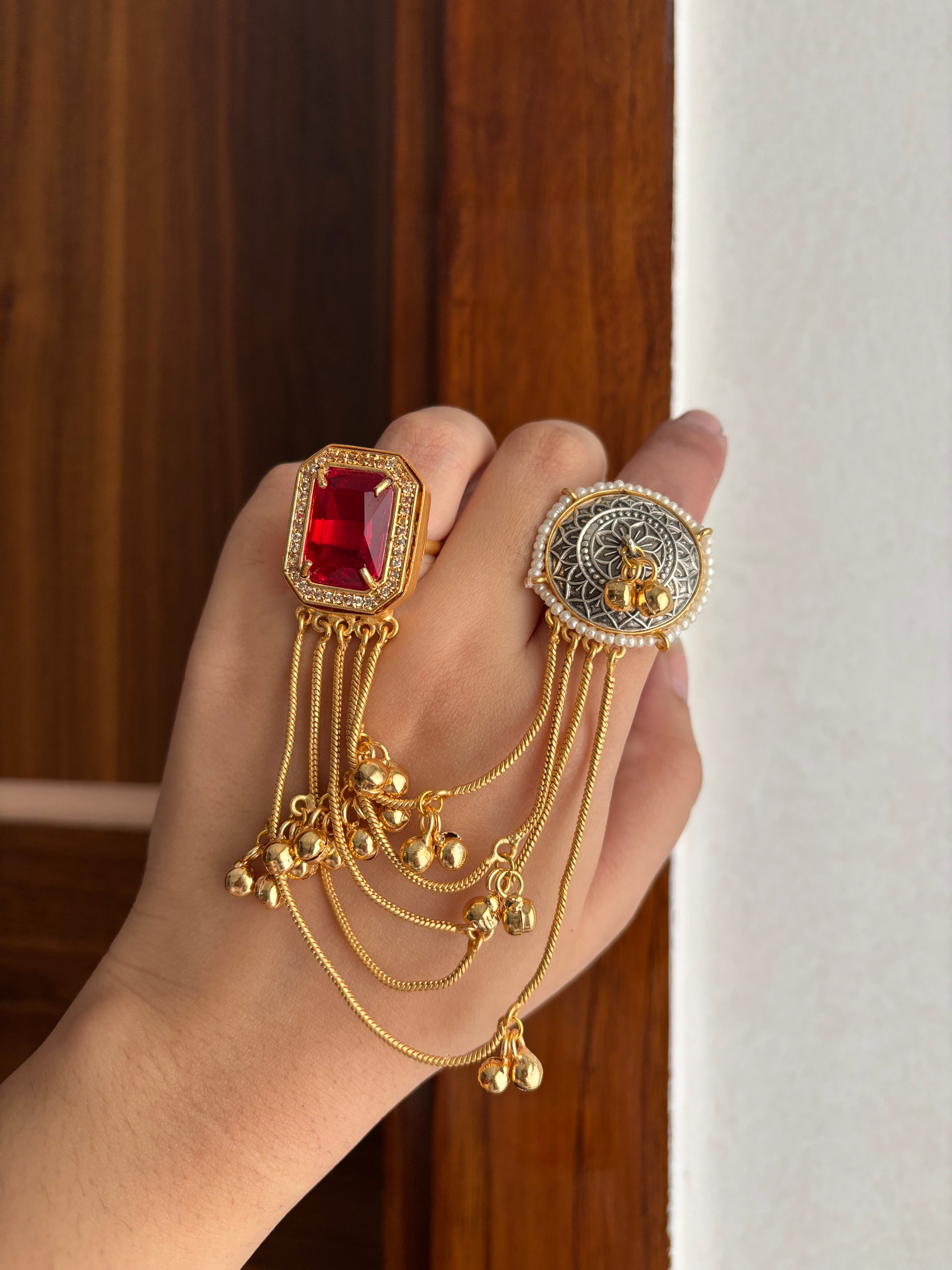 Statement Designer Ruby Double Finger Adjustable Ring