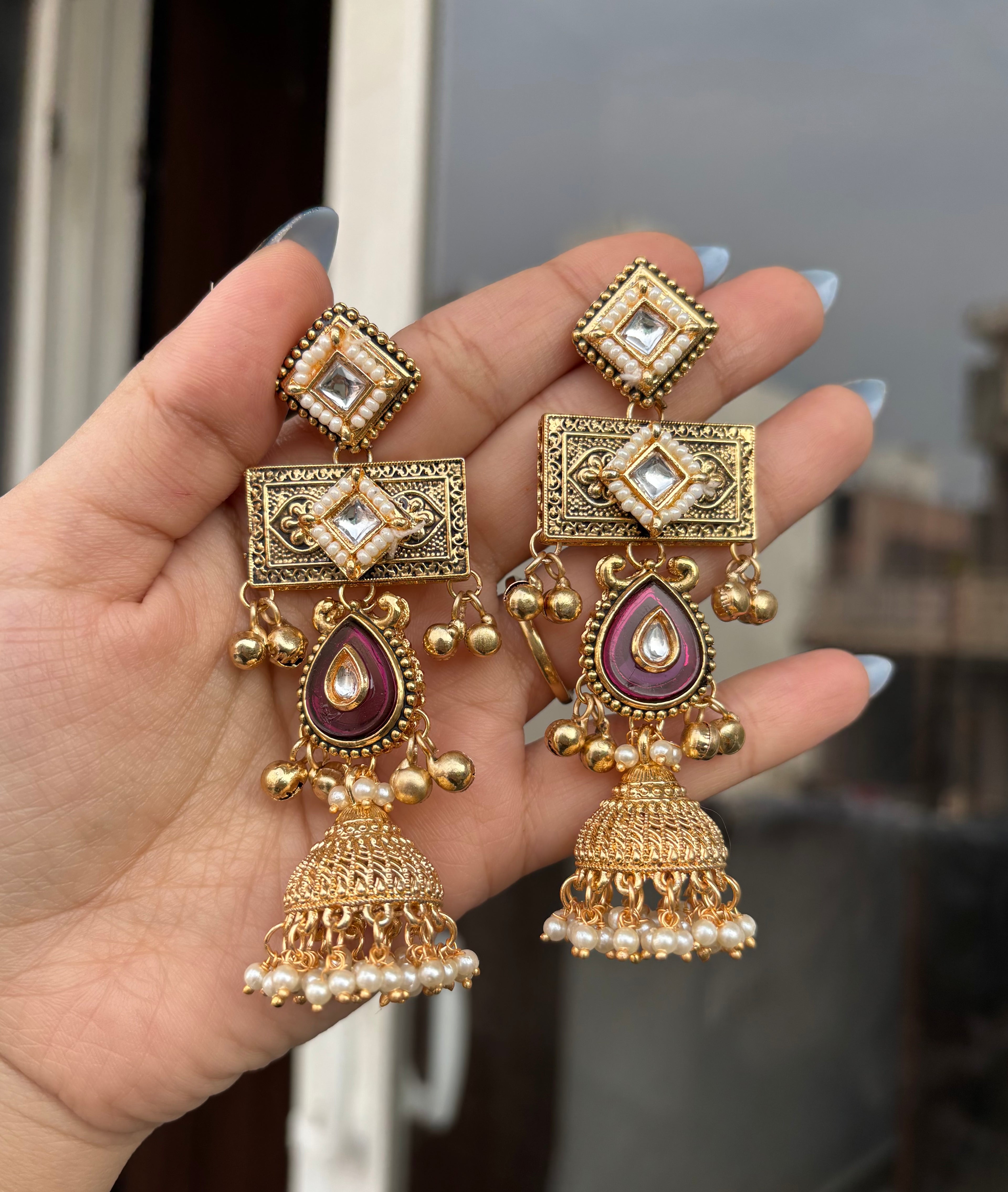 Neetu Wine Kashmiri Earrings