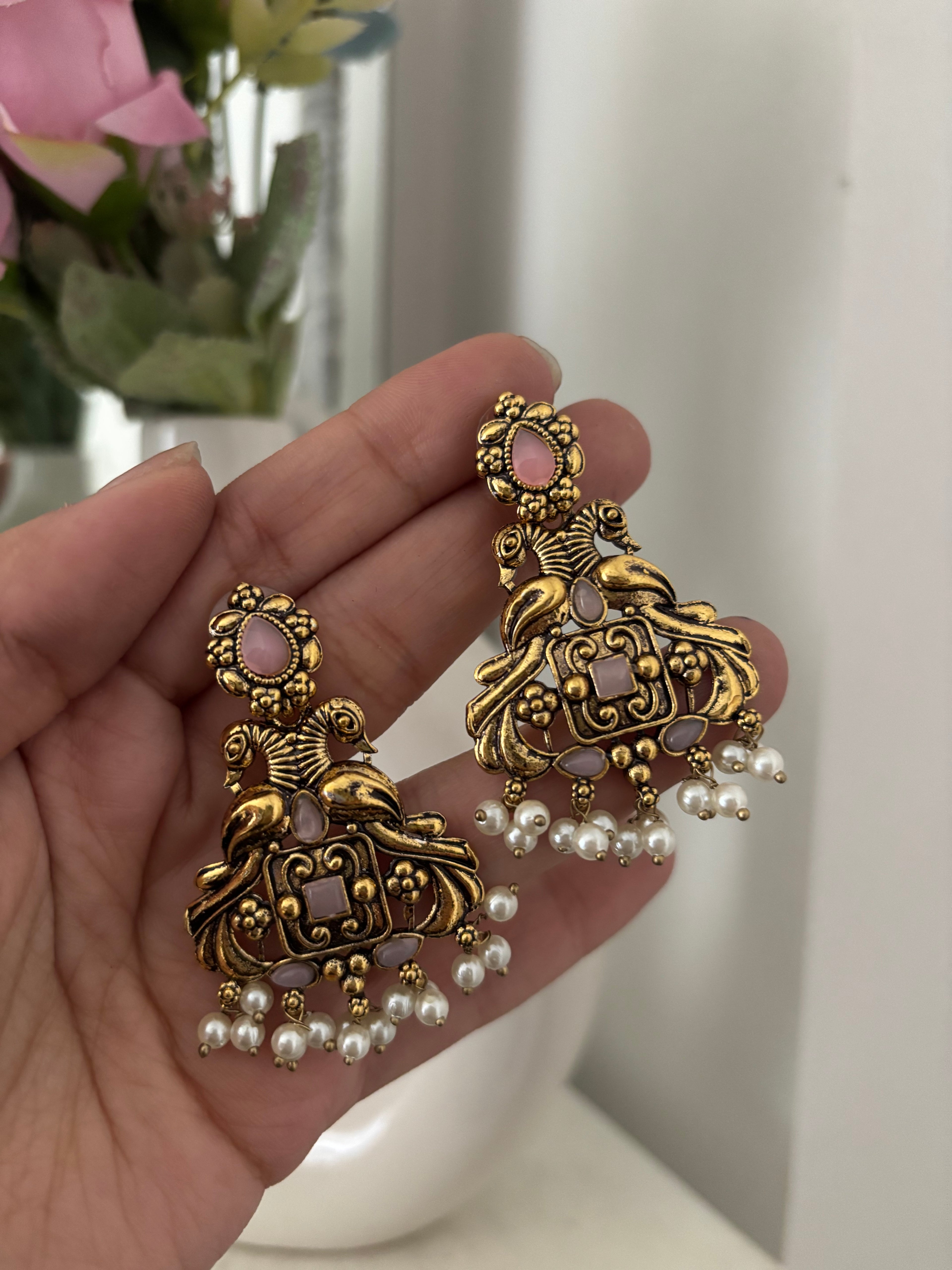Baby Pink Oxidised Earrings