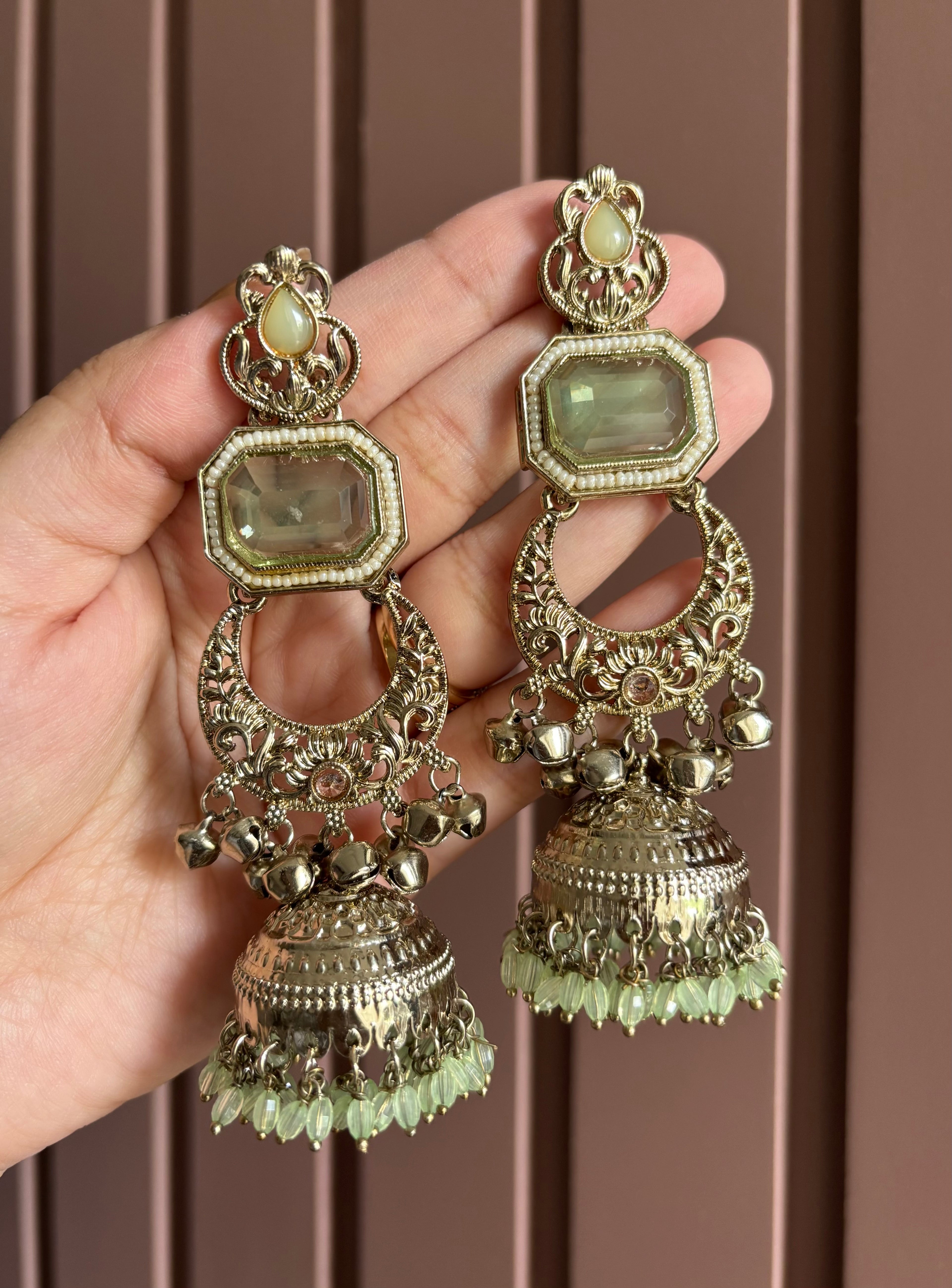 Brass Chandbali Jhumkas (Mint)