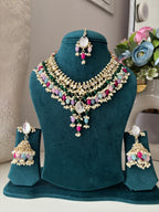 Premium Kundan Touch Navrattan Necklace With Mang Tikka & Jhumkas