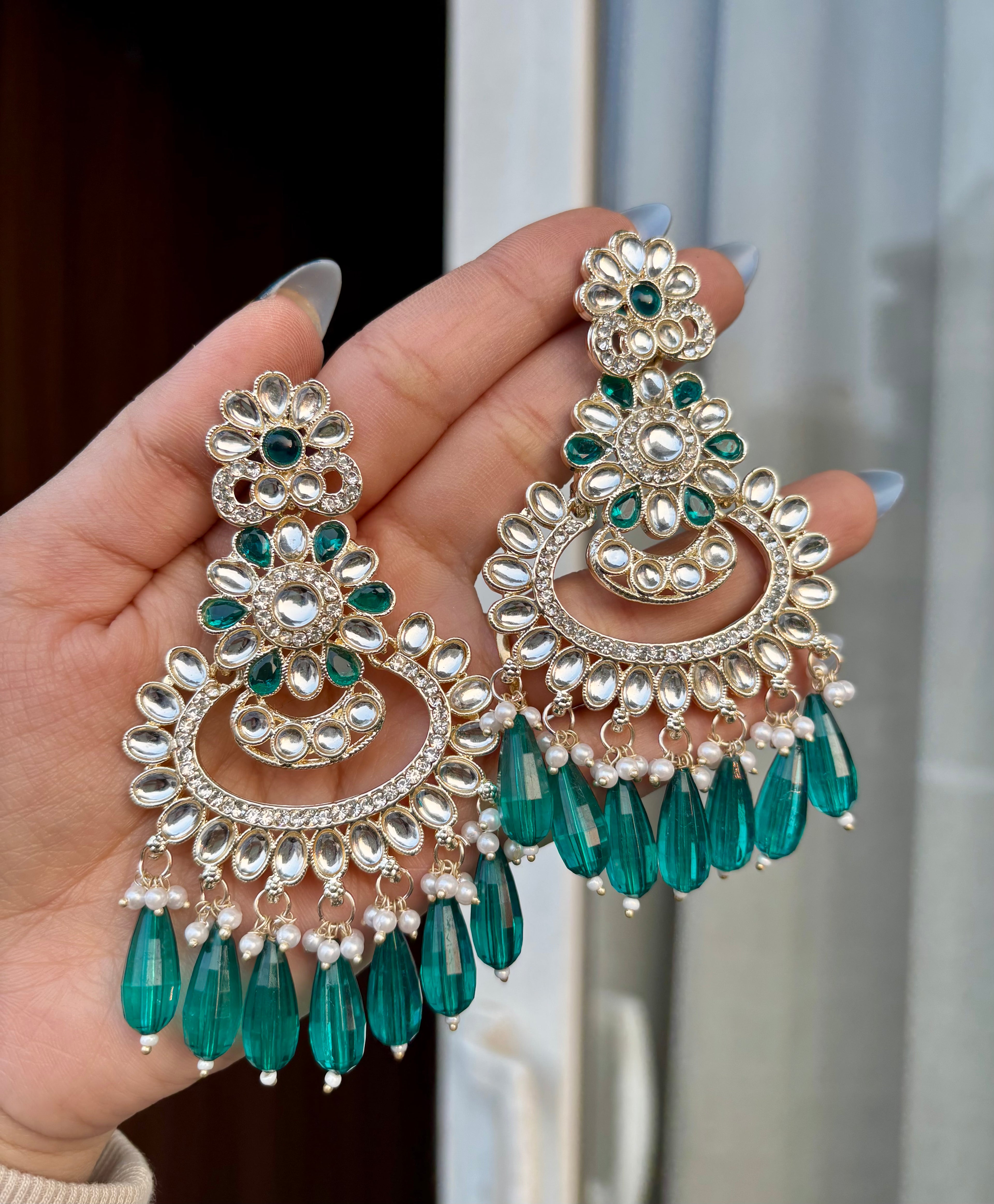 Peacock Blue Long Earrings