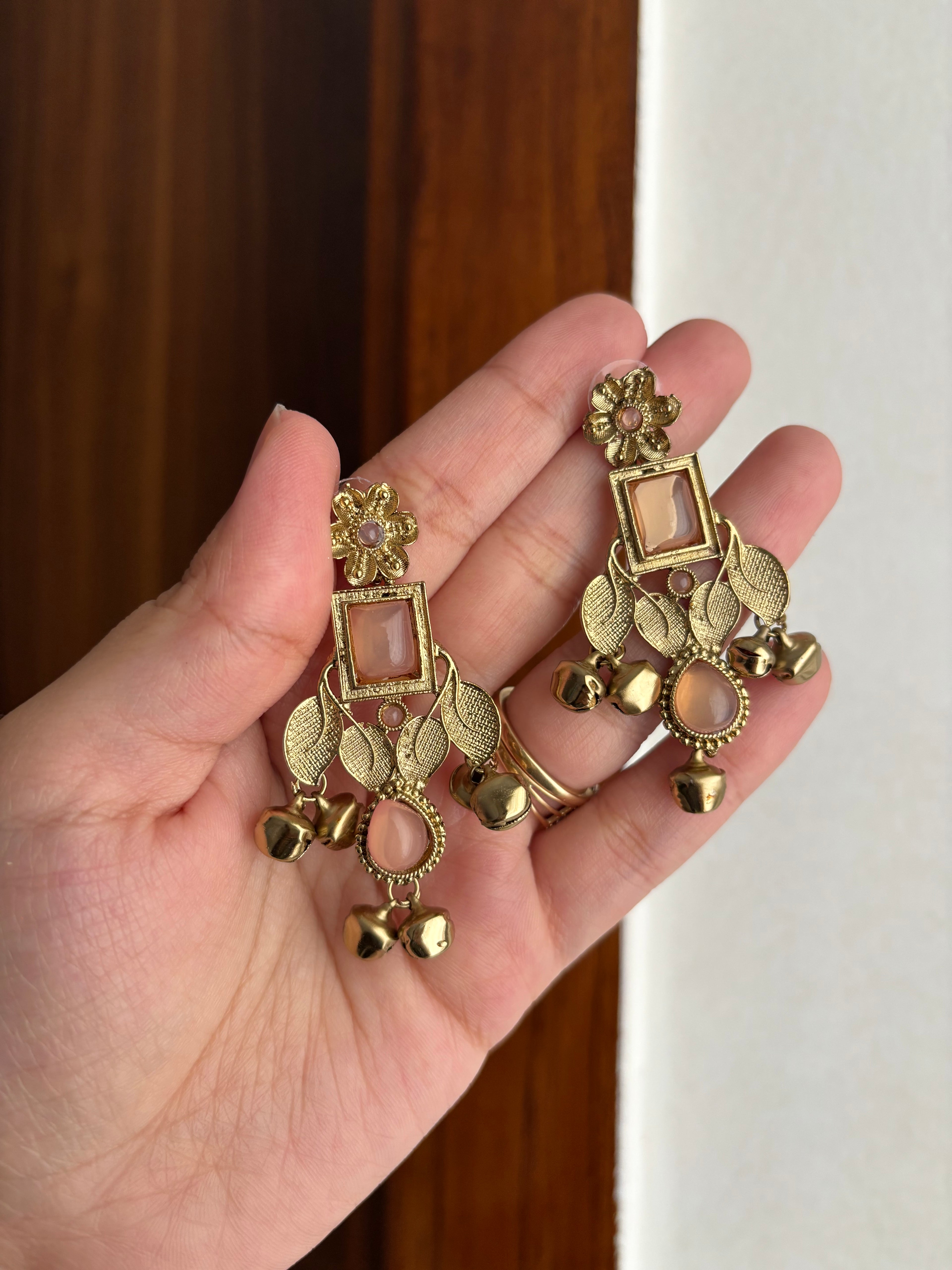 Flower Leaf Designer Earrings (Peach)