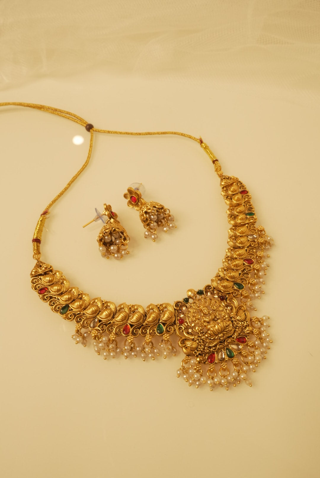Ashika Temple Jewellery Necklace With Jhumkas