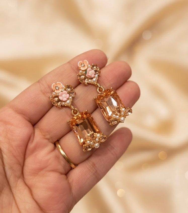 High Quality Designer Peach Crystal Earrings