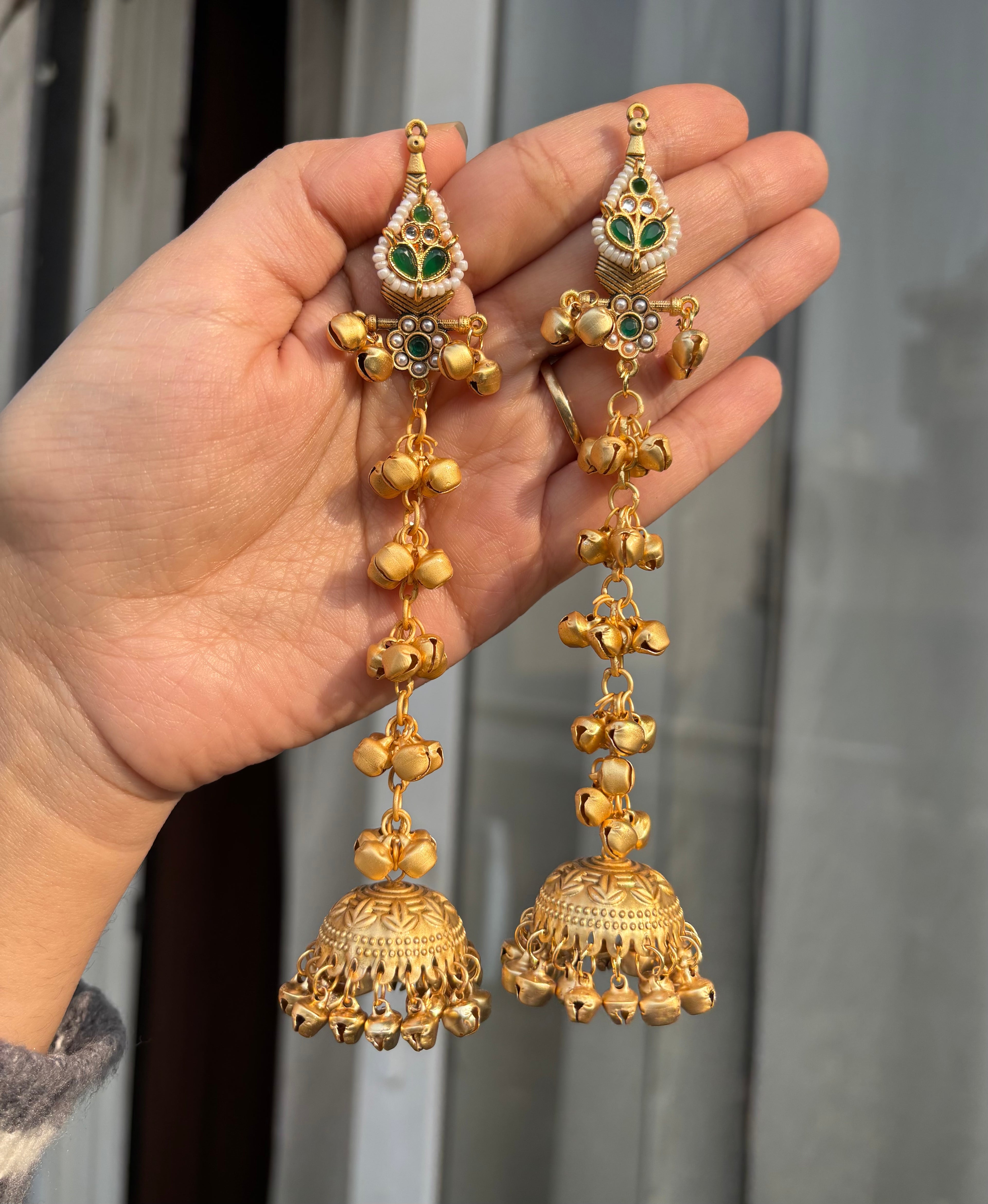 Green Long Kashmiri Earrings