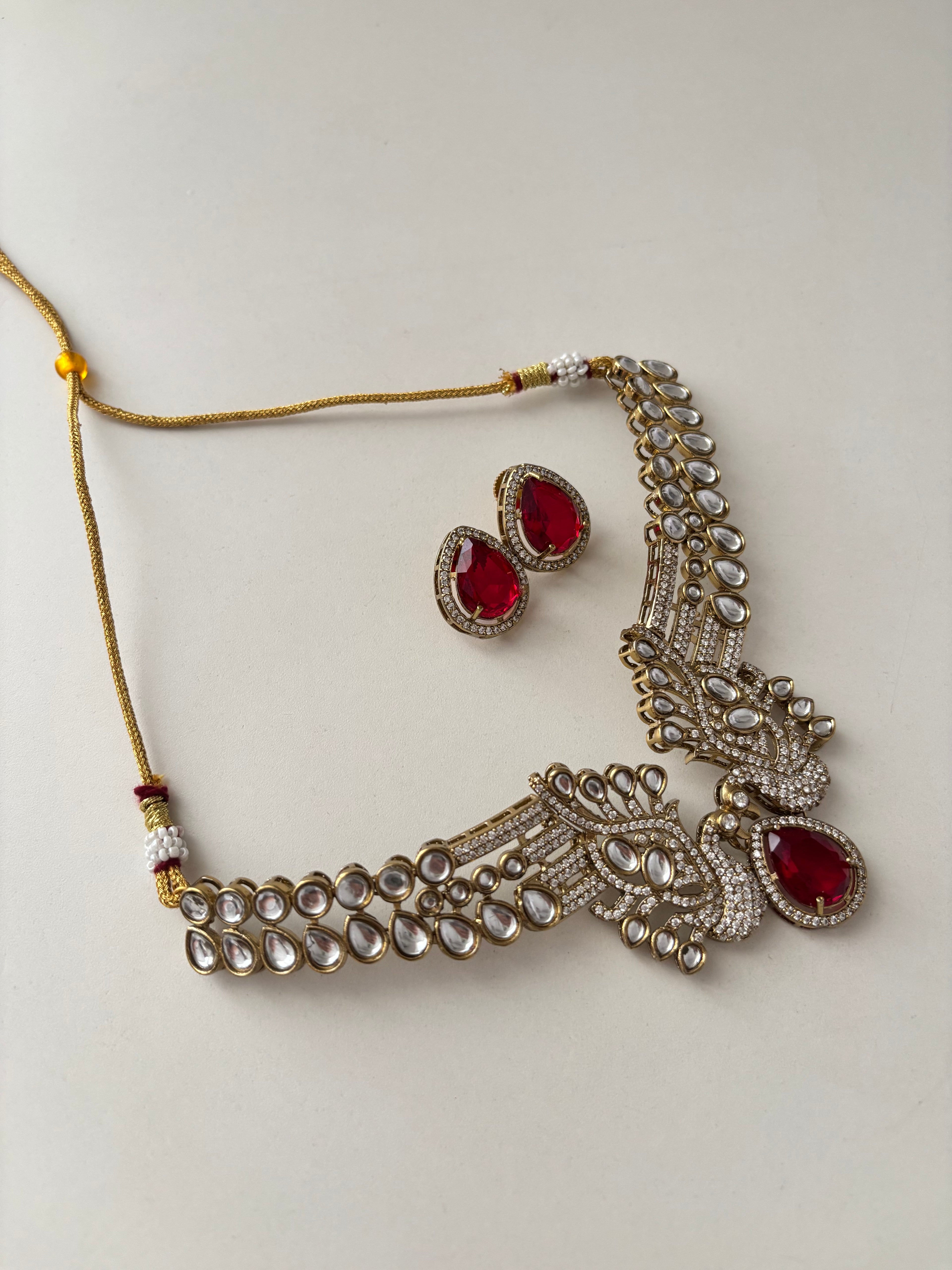 Premium Swan Moissanite & Doublet Stones Work Necklace With Stud