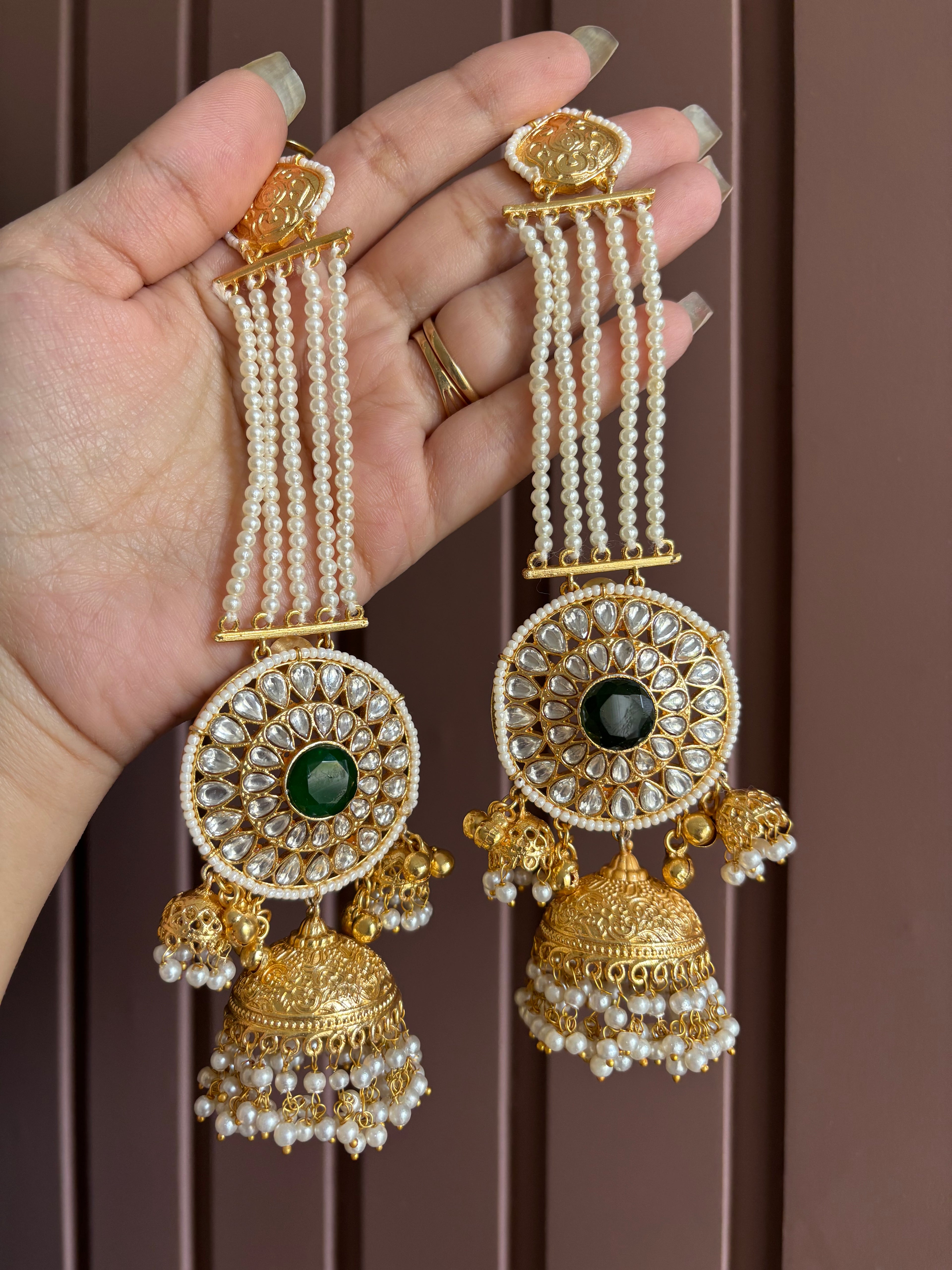 Gurpreet Brass Jhumkas With Sahara ( Green )