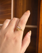 Multi Crystal Flower Adjustable Ring