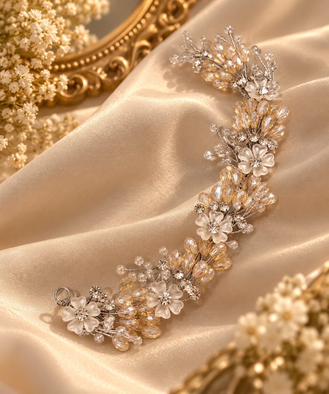 Golden & Silver Flower Crystal Hair Accessorie