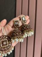 High Quality Designer Jadau Oversized Mang Tikka With Jhumkas