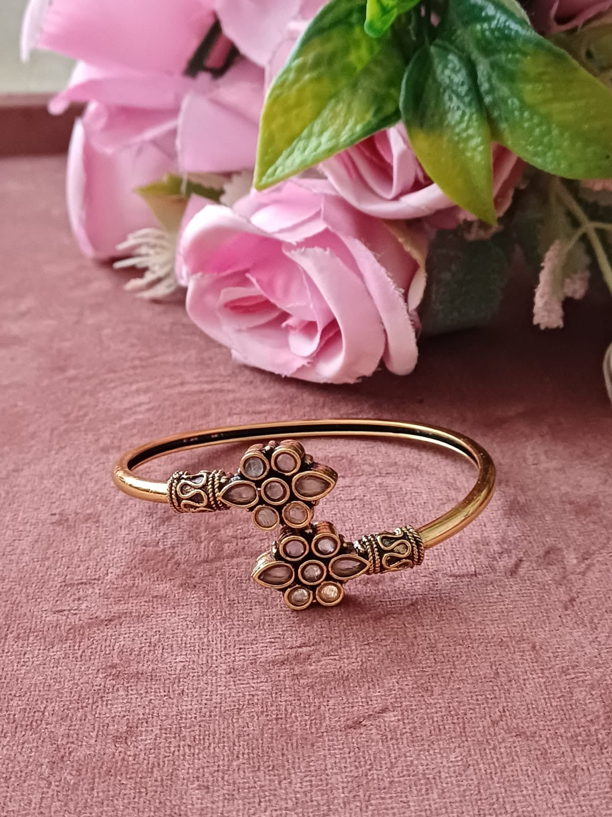 Flower Almond Oxidised Openable Bracelet