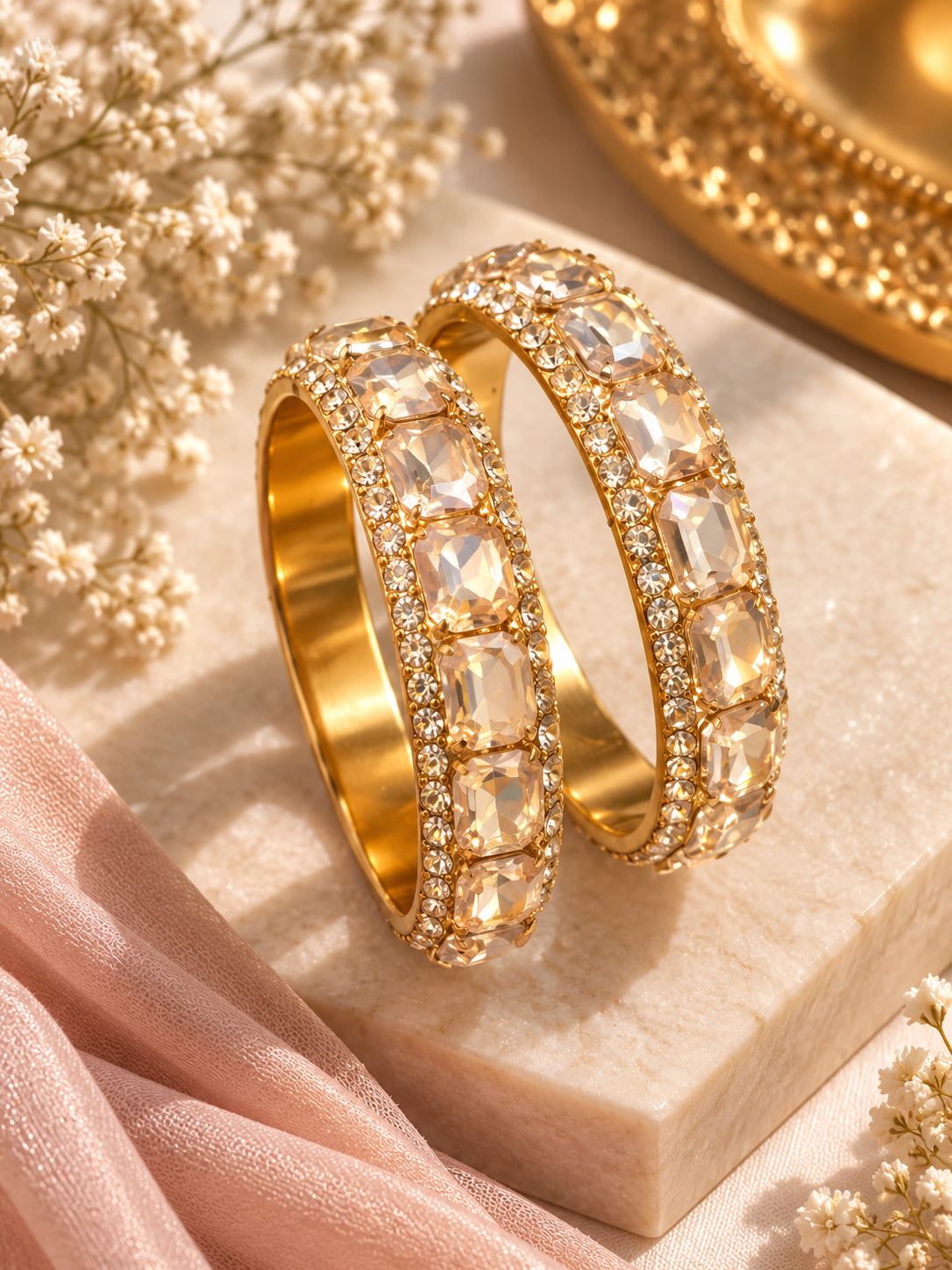 Golden Sqaure Stone Kade (Pair)