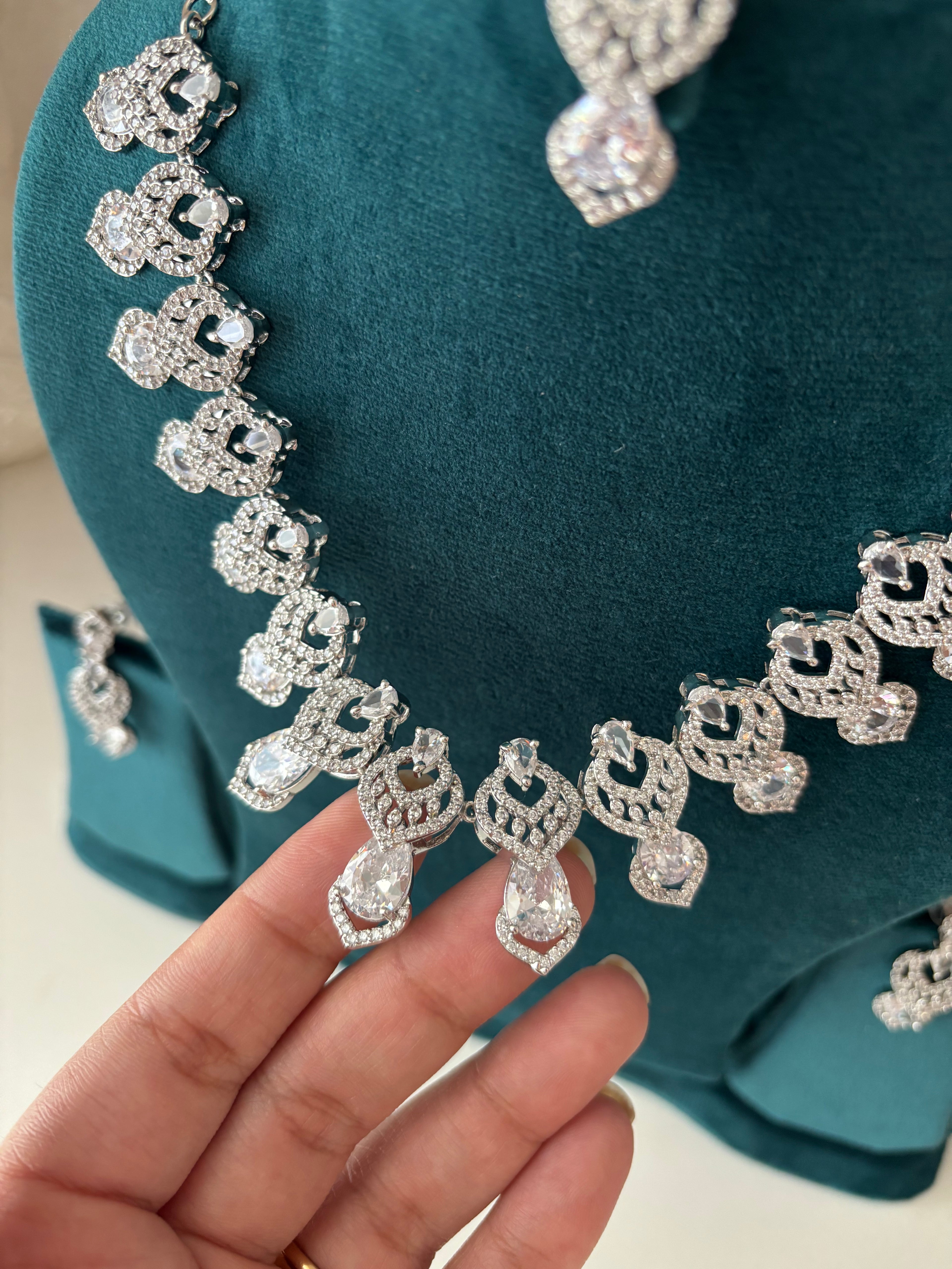 Tanisha American Diamond Necklace With Mang Tikka & Earrings