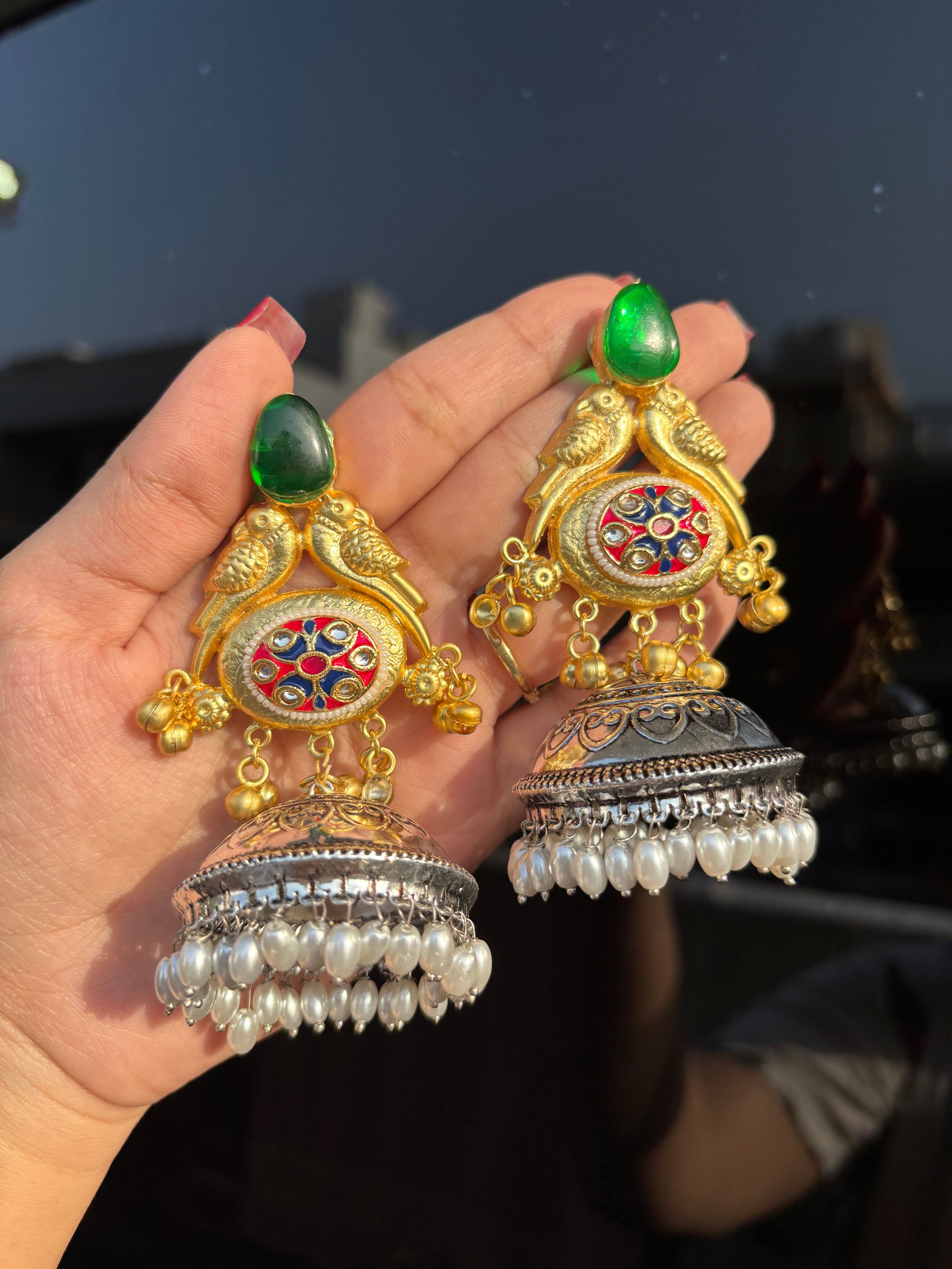Green Fusion Kashmiri Jhumkas
