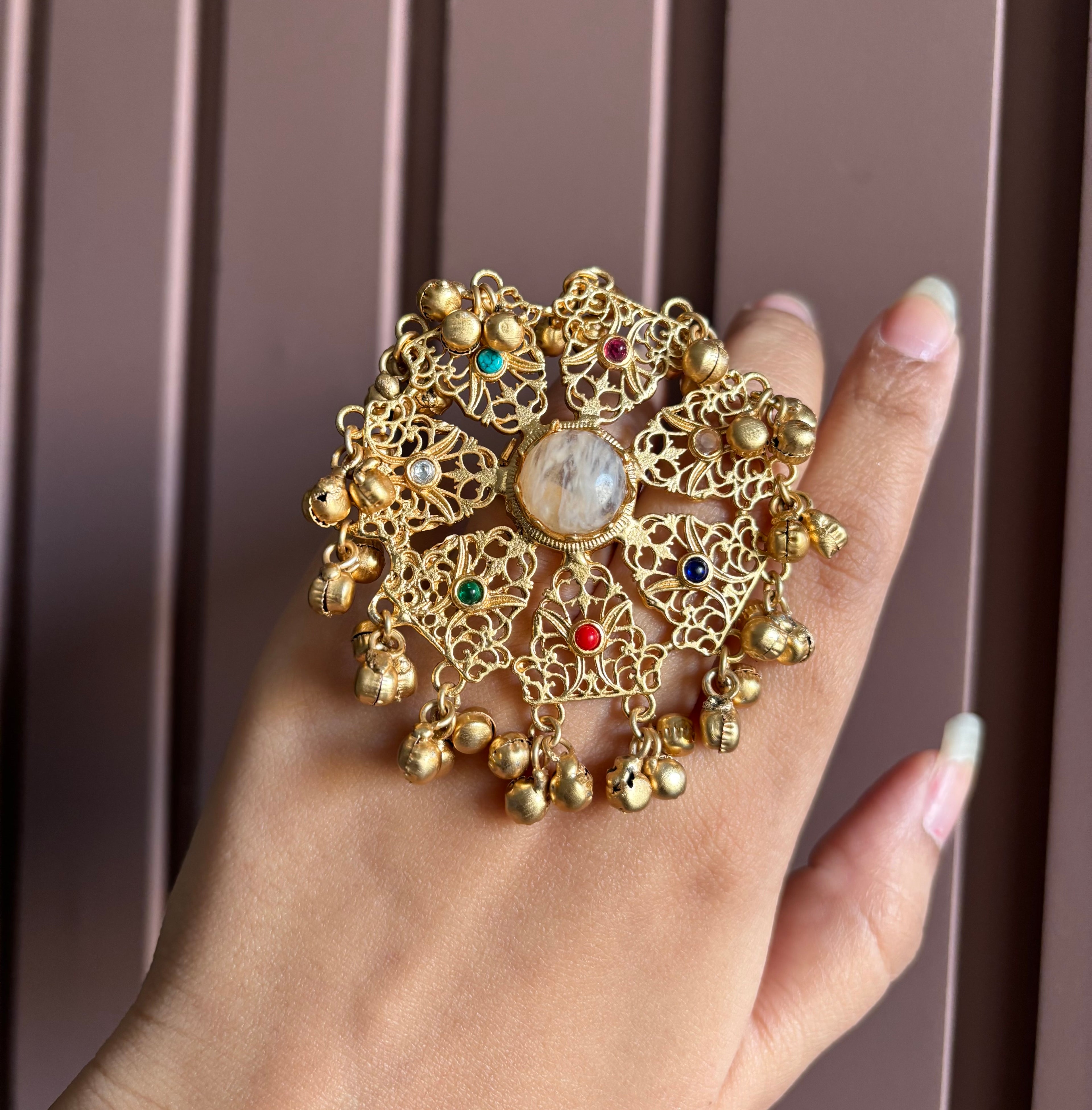 Oval Designer Oversized Adjustable Brass Statement Ring