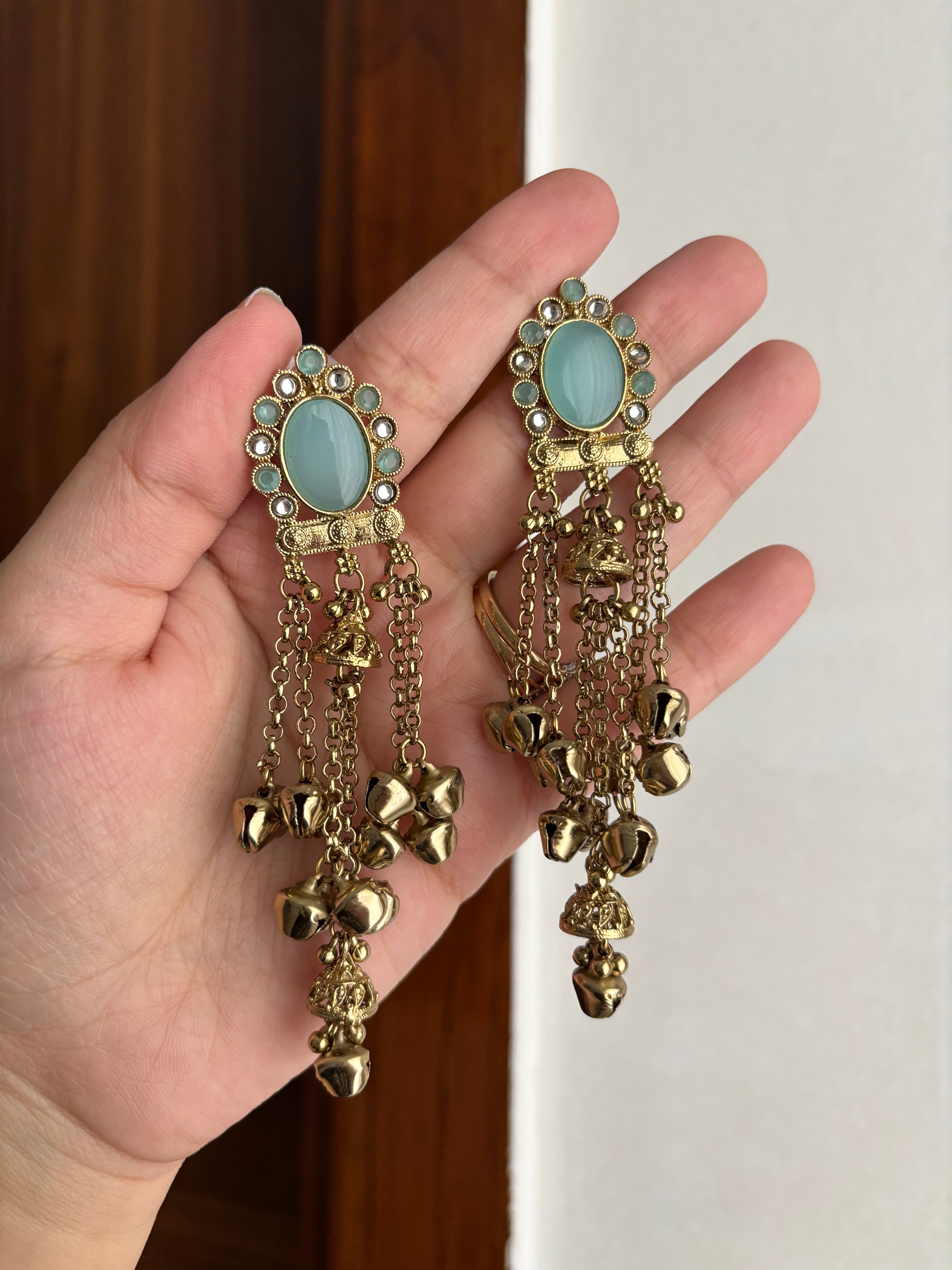 Daisy Ghungroo Earrings (Turquoise)