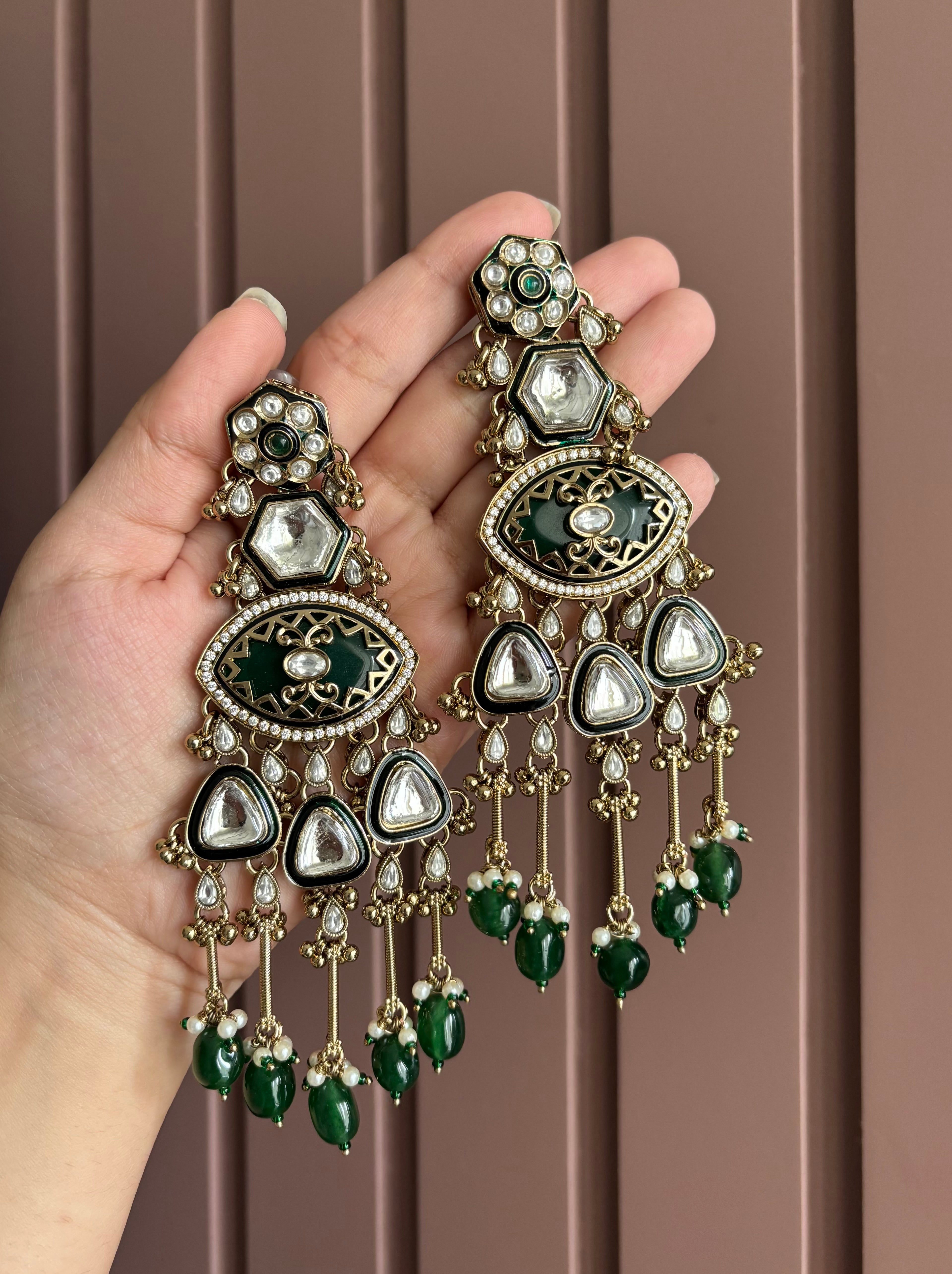 Premium Classy Designer Emerald Long Earrings