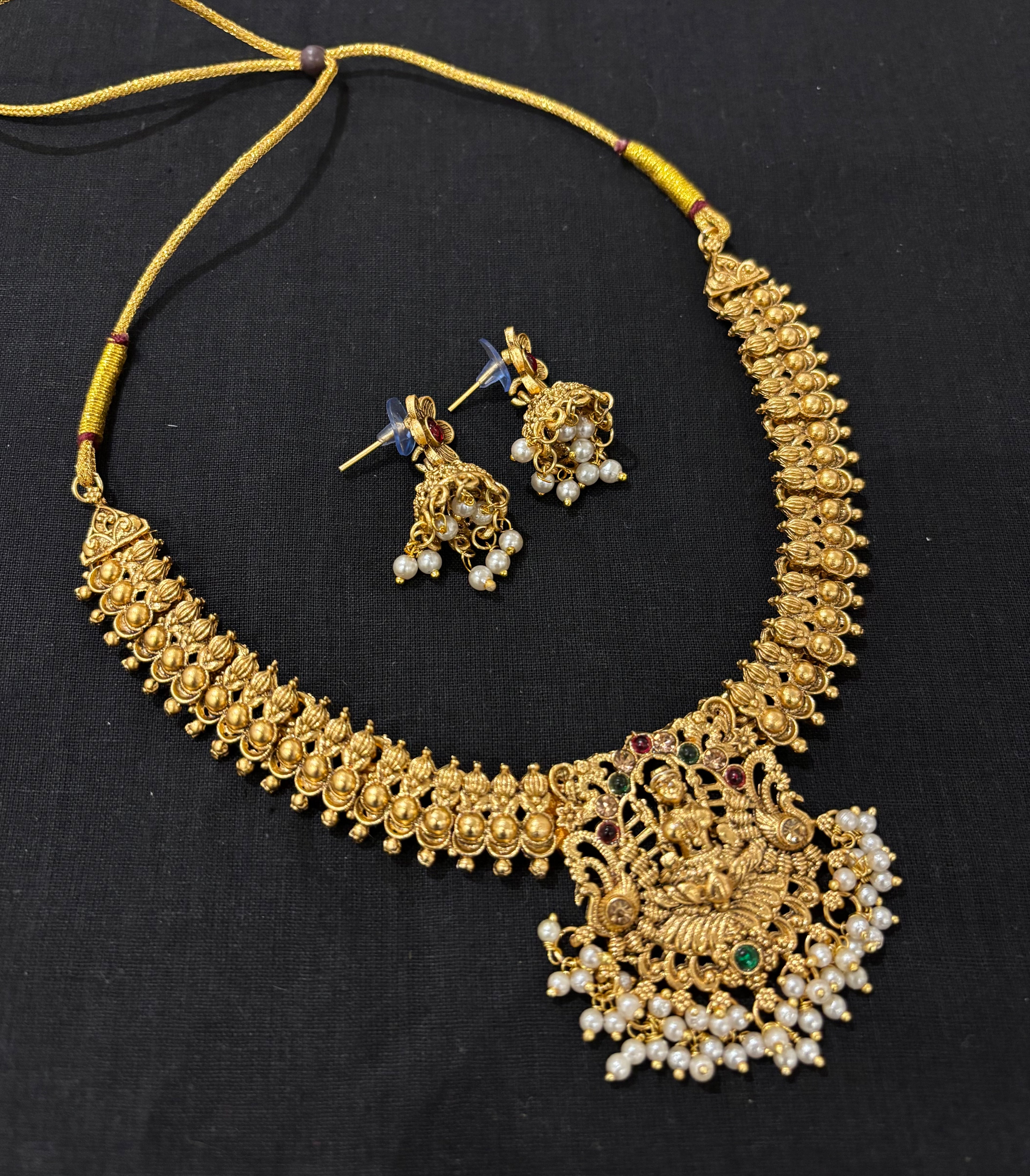 Temple Jewellery Necklace With Jhumkas ( Gold Look Like )