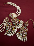 Leena High Quality Designer Jadau Multi Mang Tikka With Earrings In Layers With Side Layers