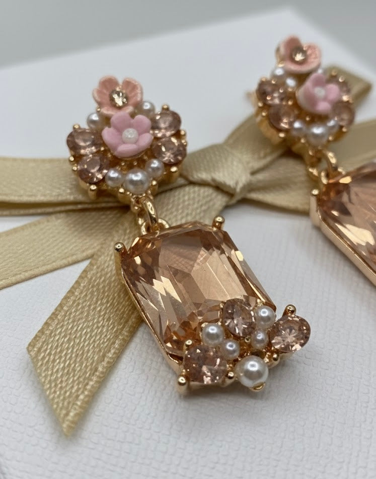 High Quality Designer Peach Crystal Earrings