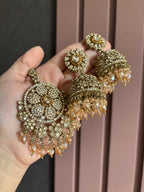High Quality Designer Flower Mang Tikka & Jhumki ( Champagne)