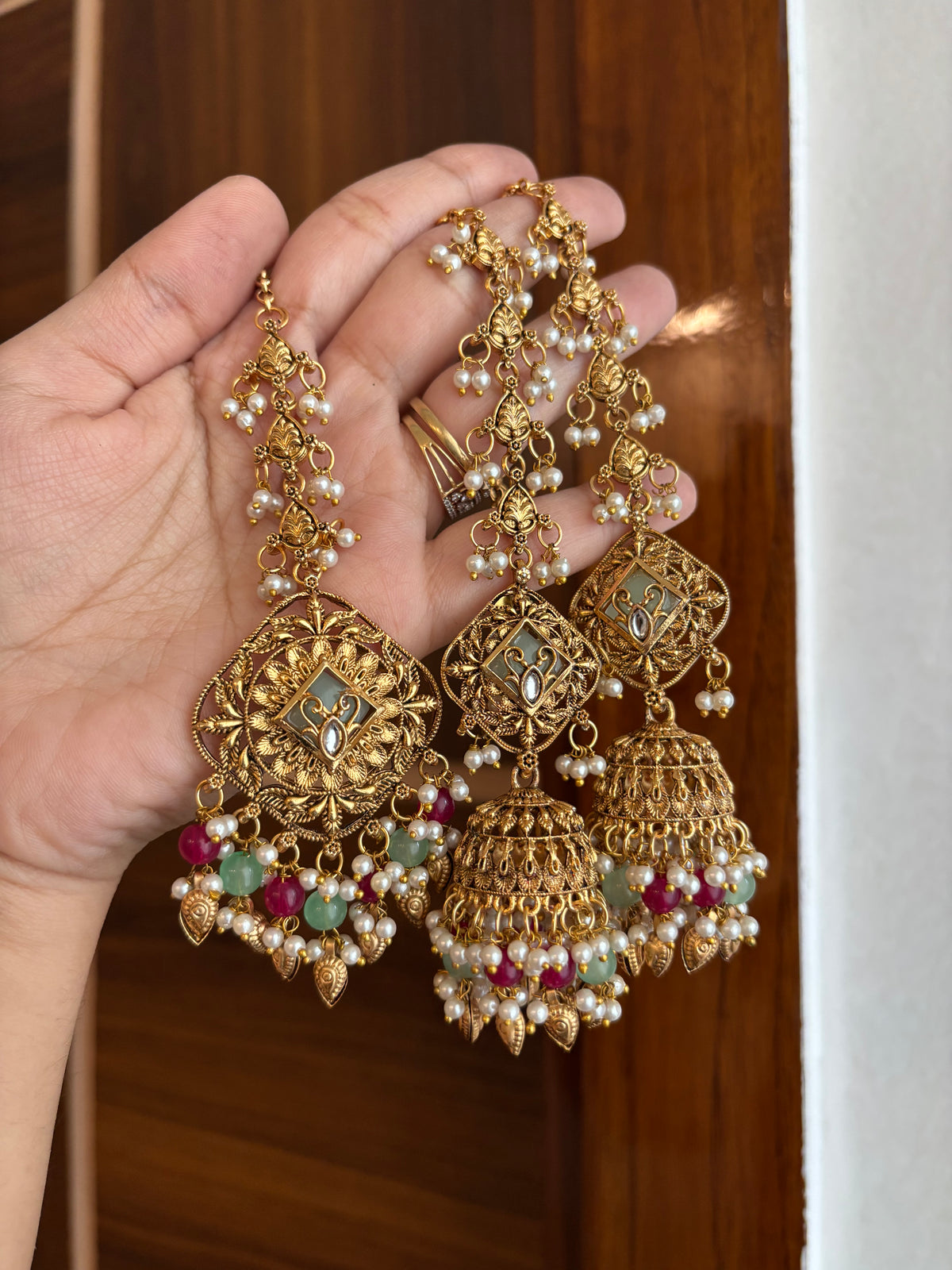 Mankirt Punjabi Style Mang Tikka & Jhumkas With Sahara (Mint & Mazanta Mix)