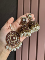 High Quality Designer Jadau Oversized Mang Tikka With Jhumkas