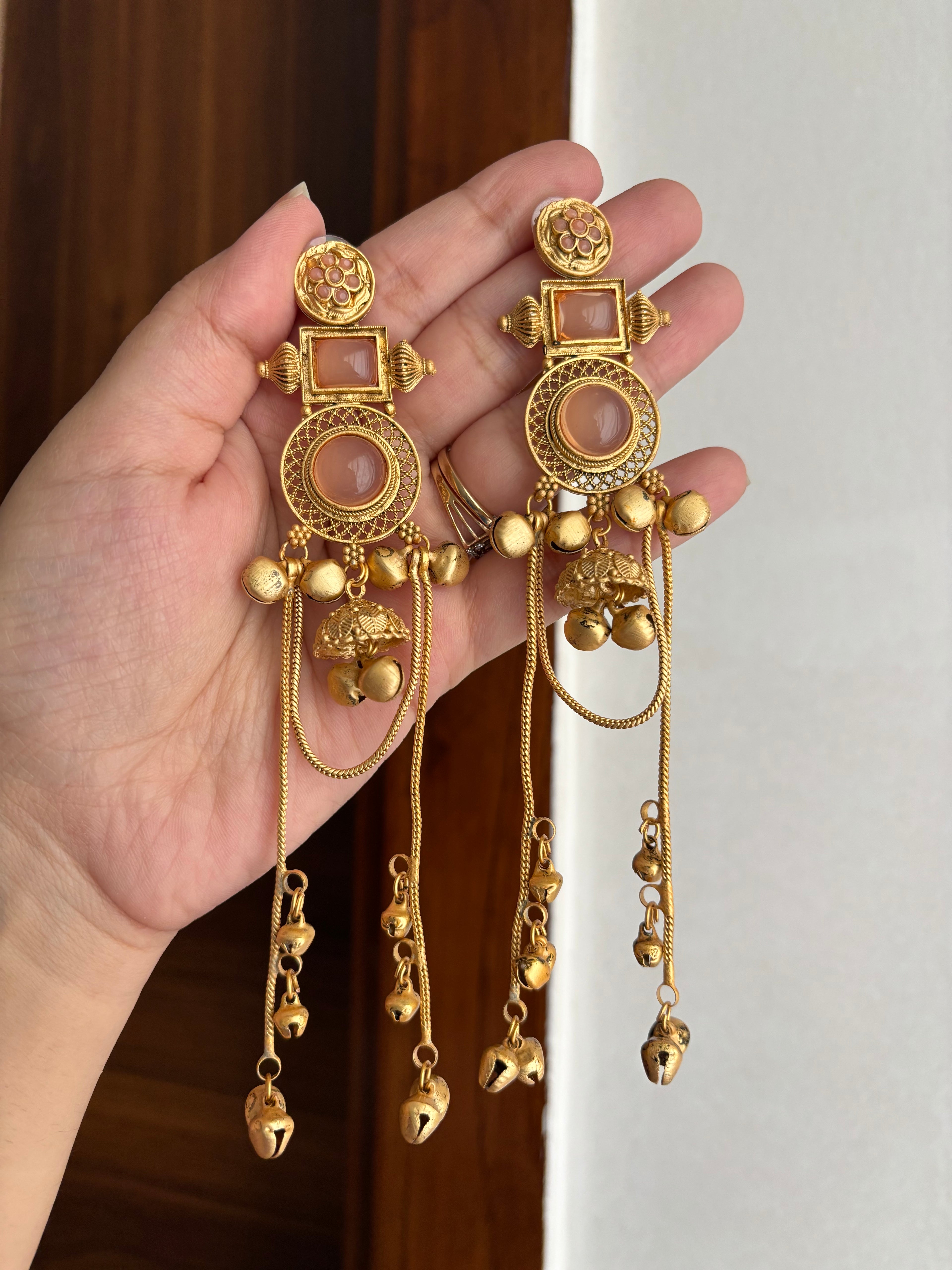Peach Round Kashmiri Earrings