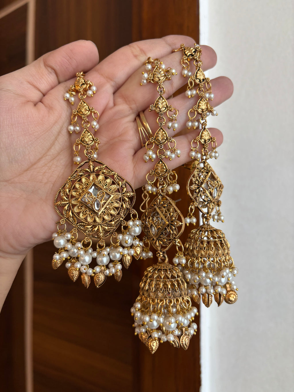Mankirt Punjabi Style Mang Tikka & Jhumkas With Sahara (Golden)
