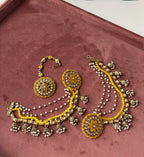 High Quality Designer Round Yellow Mang Tikka With Stud Earrings & Side Layers