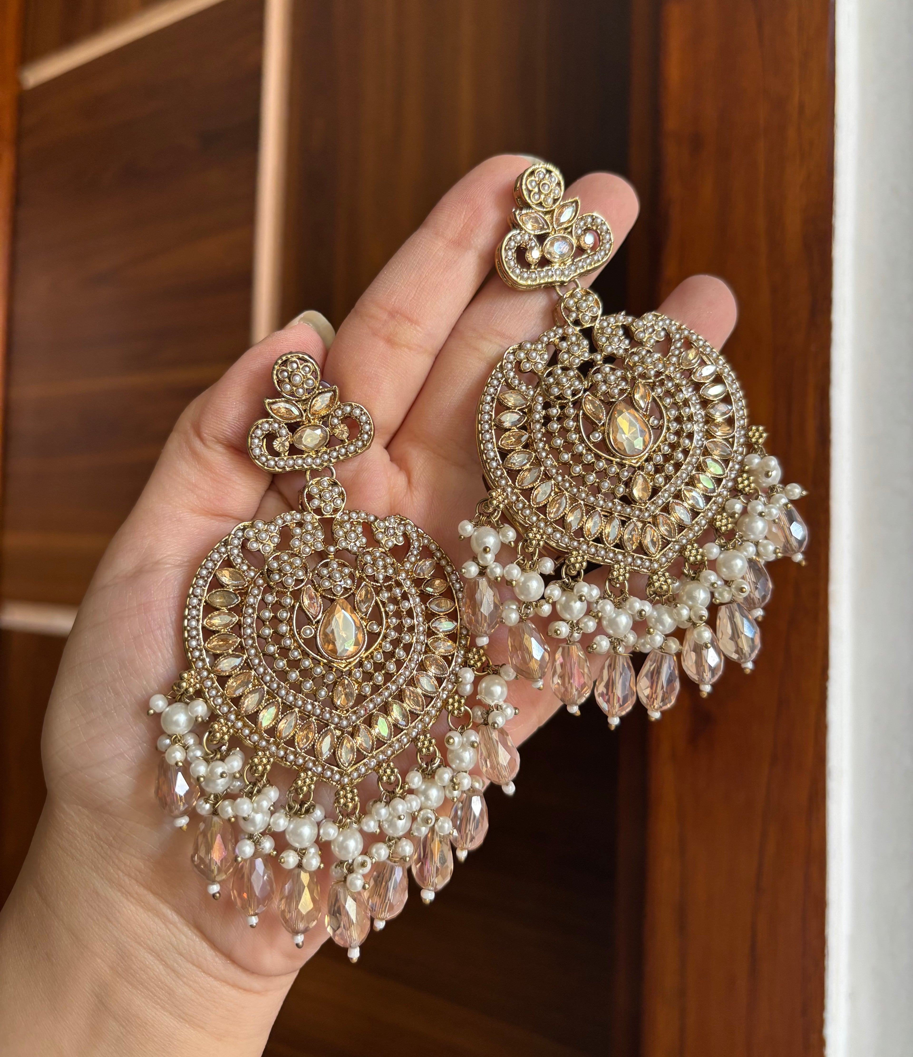 Premium Designer Long Earrings (Champagne)