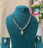 Elizabeth American Diamond Necklace With Earrings ( Emerald )