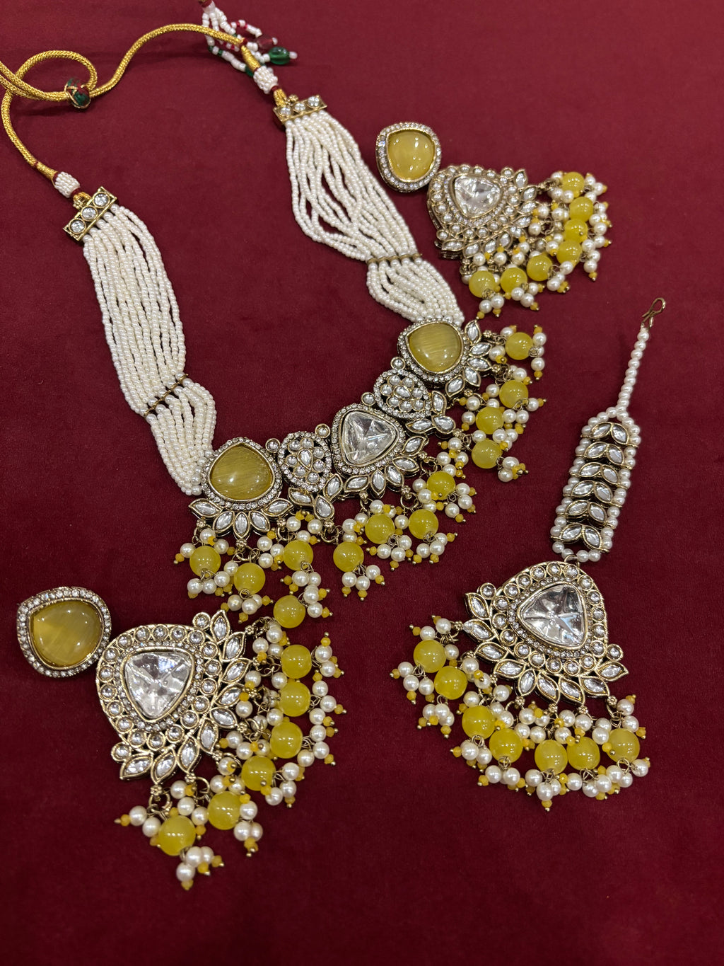 Yellow Navneet Heavy Look Choker Set With Mang Tikka & Earrings