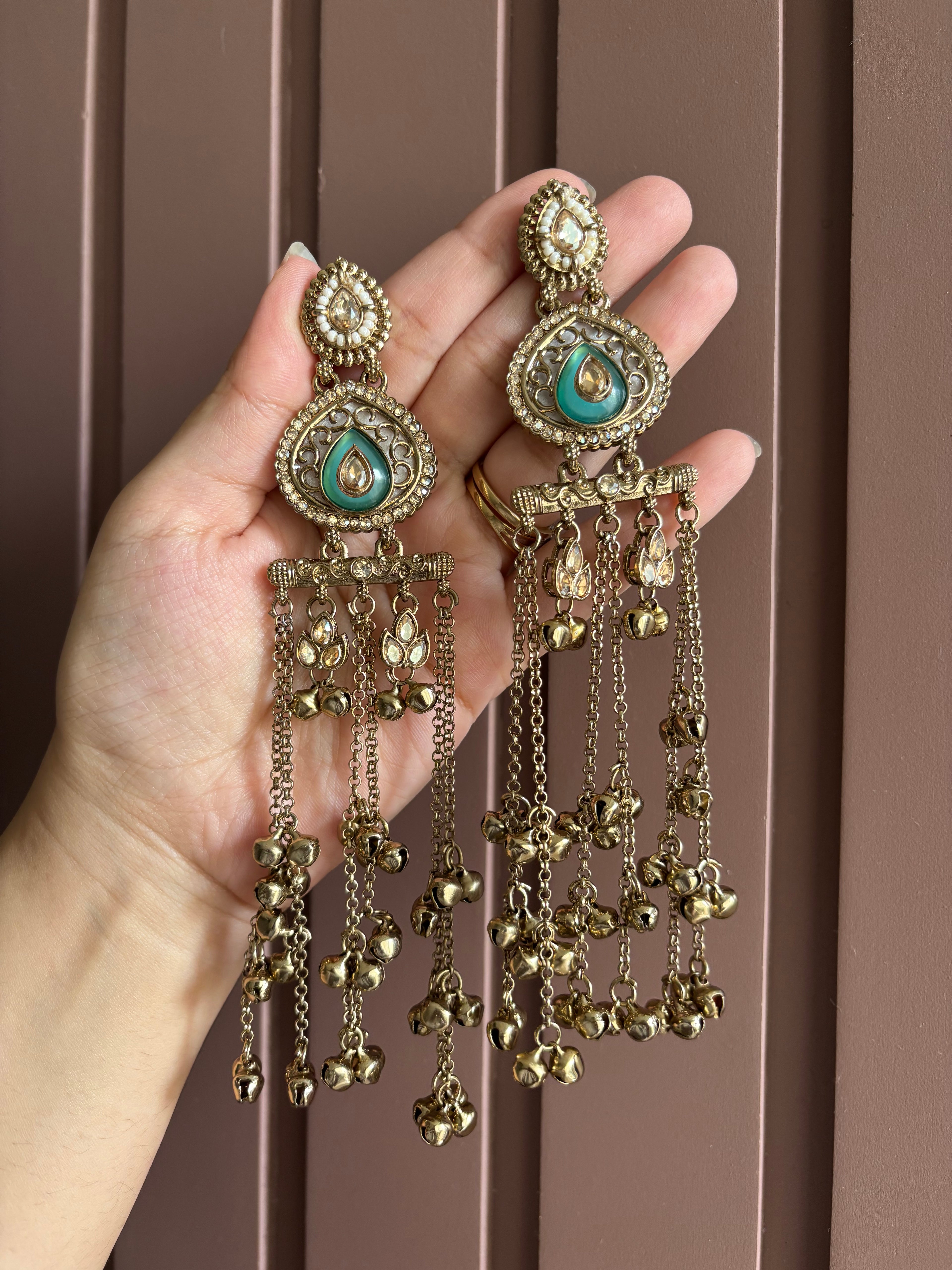 Turquoise Ghungroo Layer Earrings