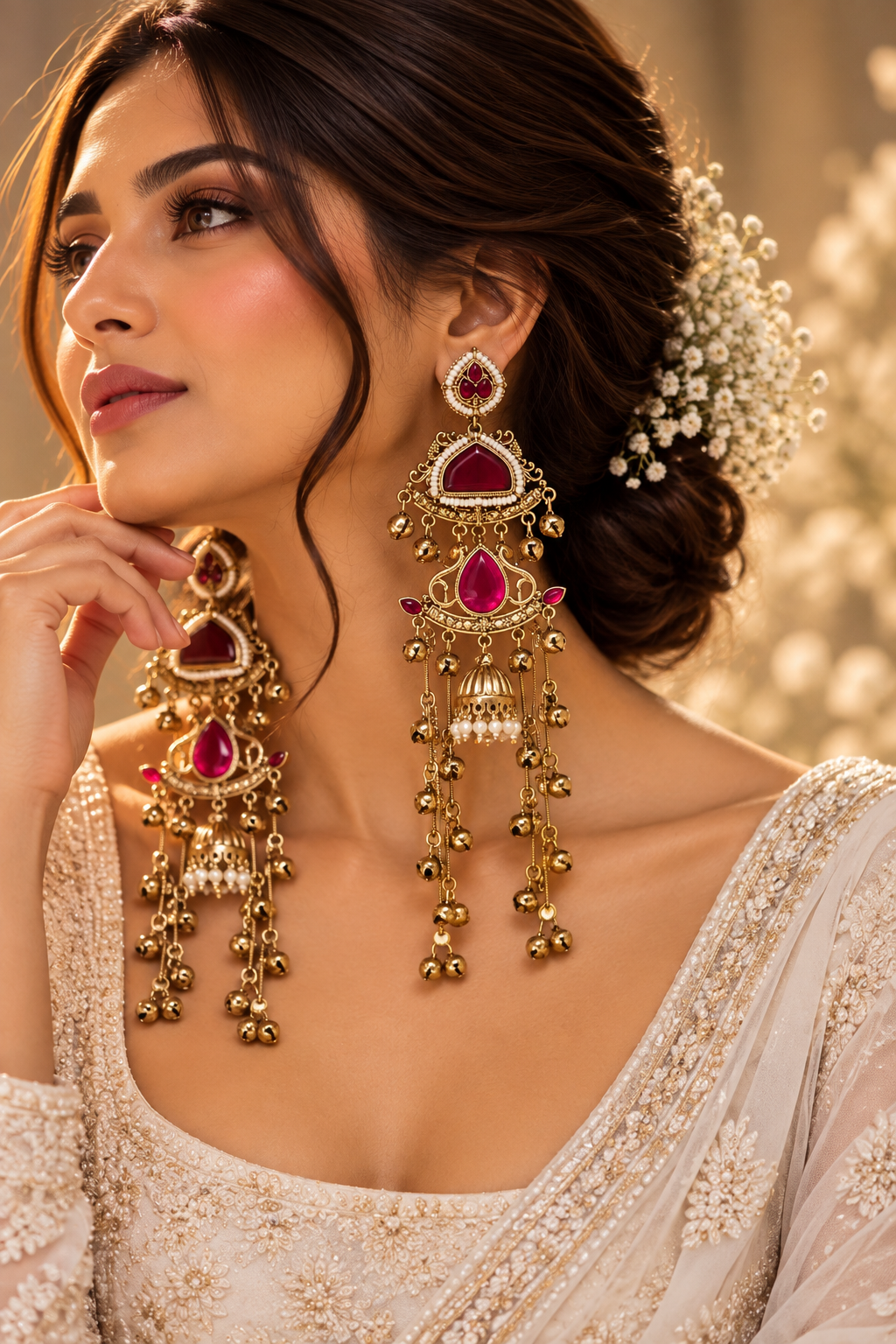 Unnati Kashmiri Long Layer Earrings (Ruby)