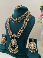 High Quality Designer Long Haar With Sleek Necklace & Mang Tikka Earrings (Champagne)
