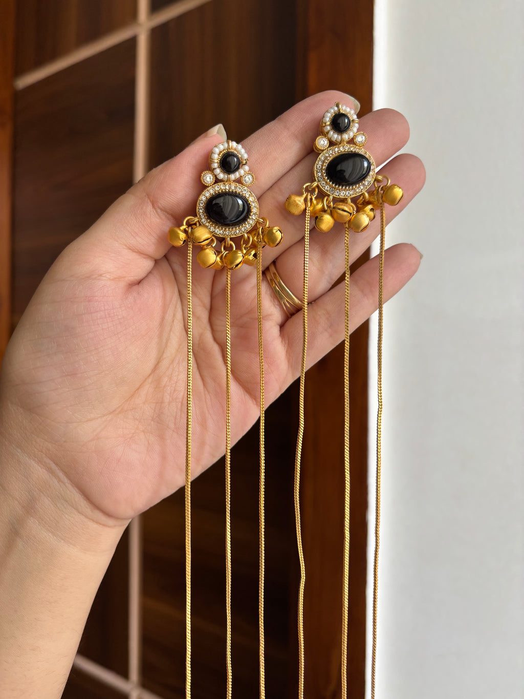 Black Long Layer Kashmiri Earrings